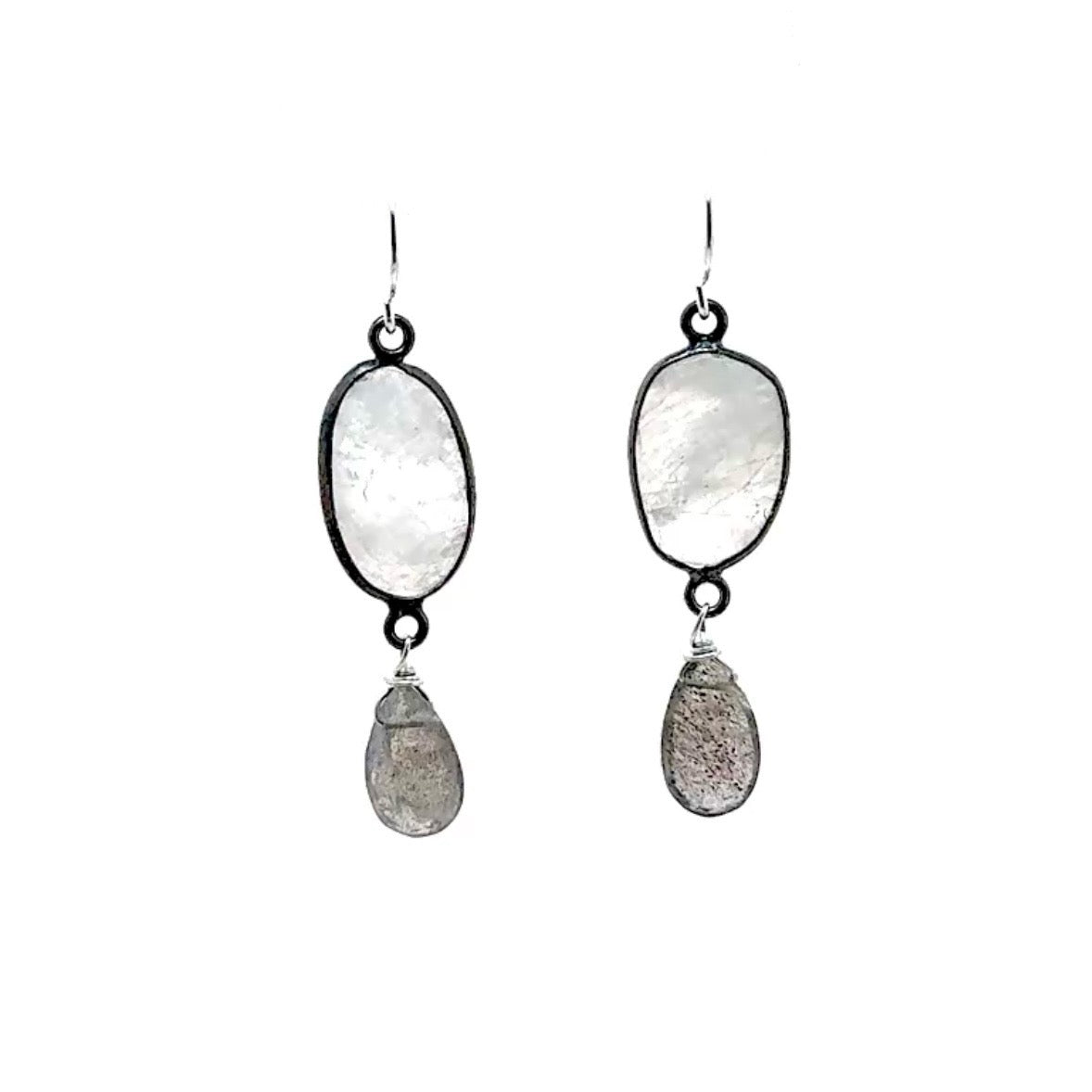 Bezel Moonstone Drop Silver Earrings