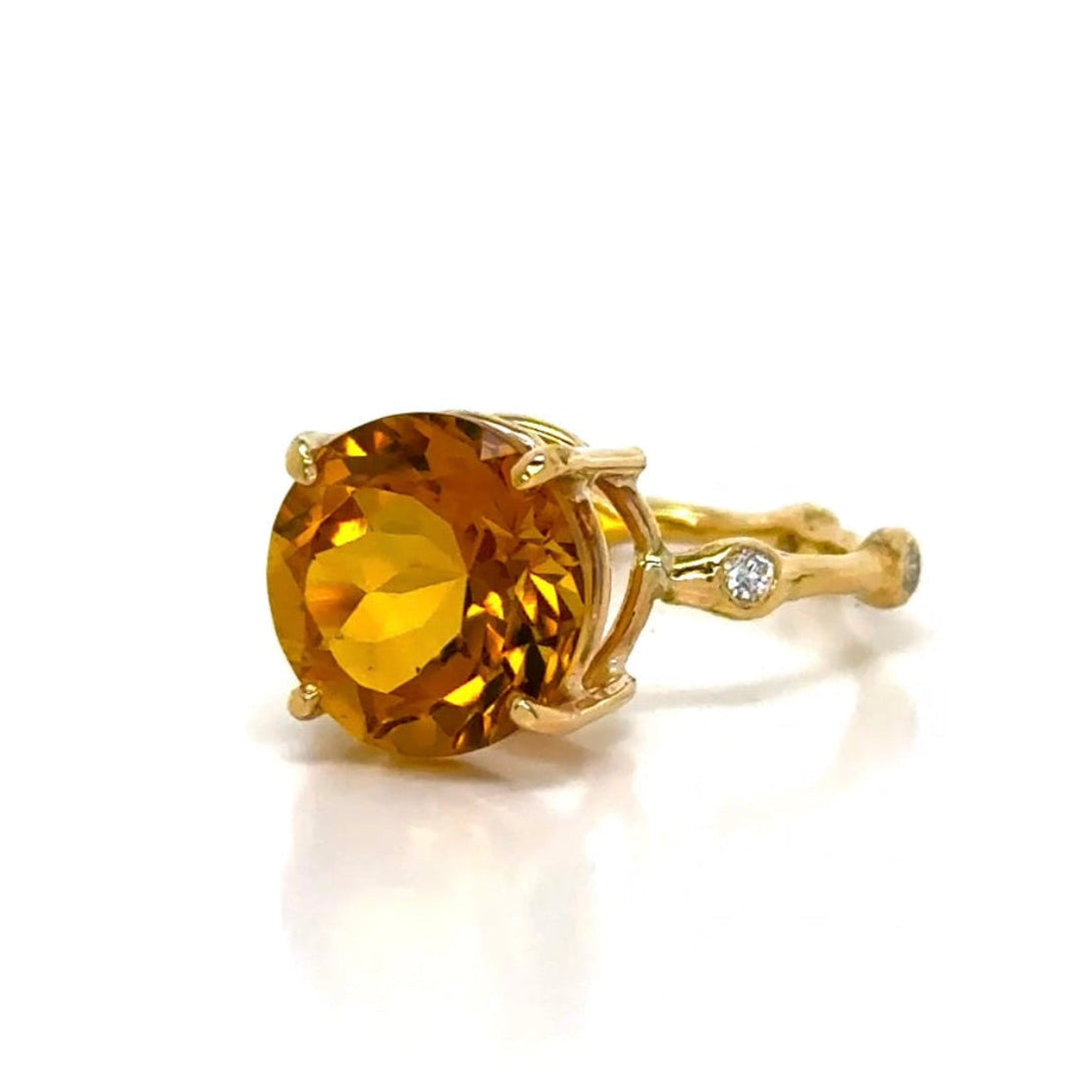 Citrine Bamboo Diamond Ring In 14K