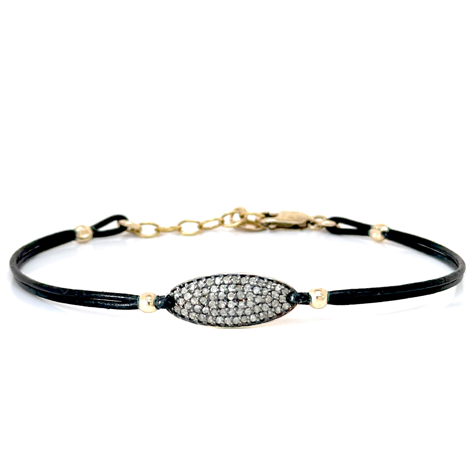 Double Thin Leather Pave Diamond Charm Bracelet