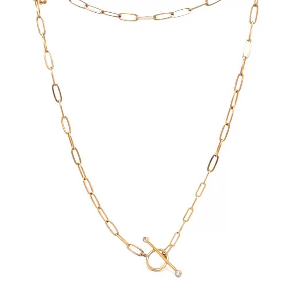 Diamond Toggle Paperclip Necklace-14k