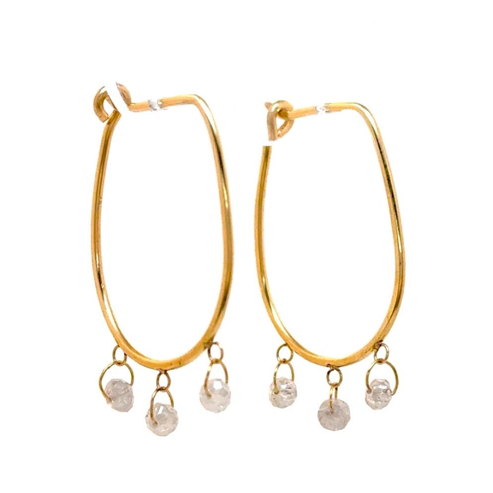 Trio Diamond Dangle Hoops in 14k