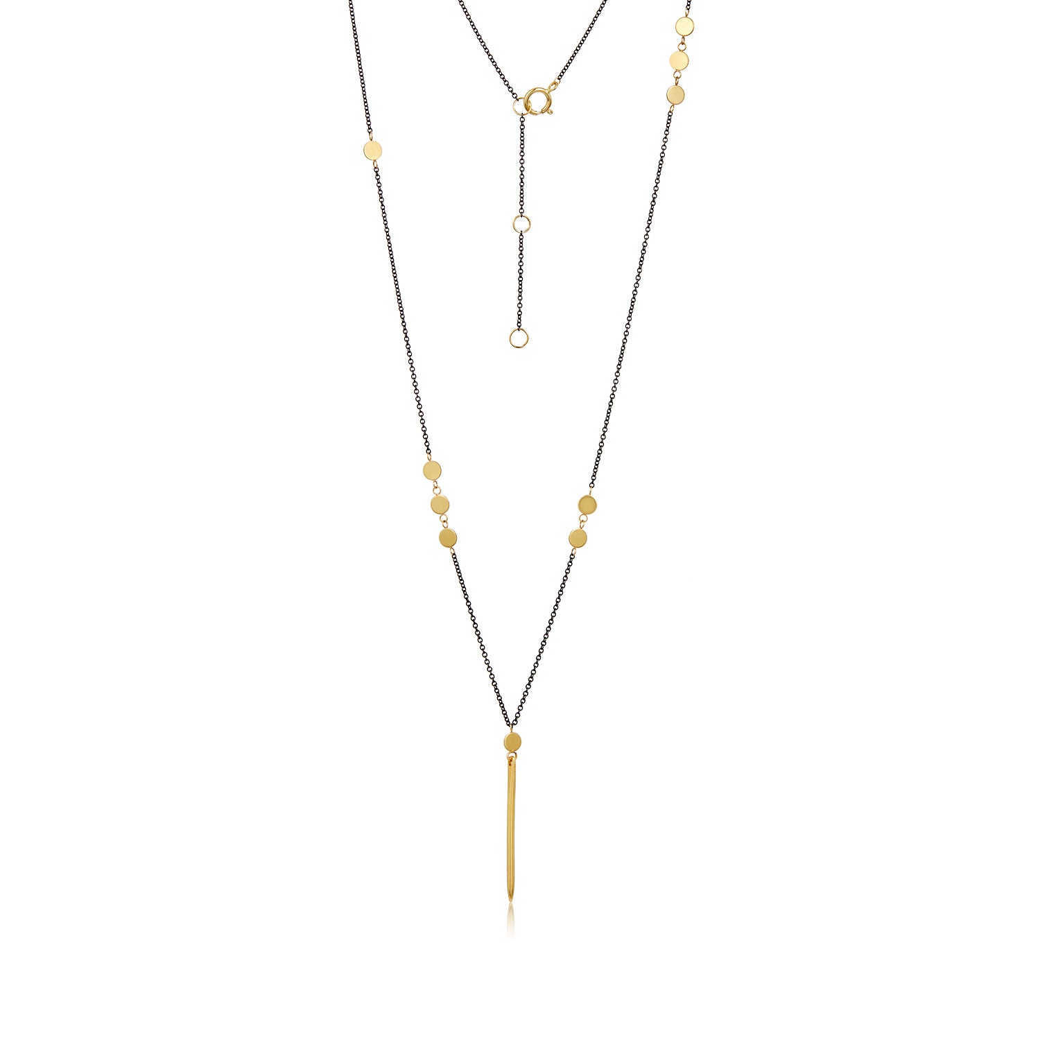 14k Coin Oxidized Silver Spike Necklace