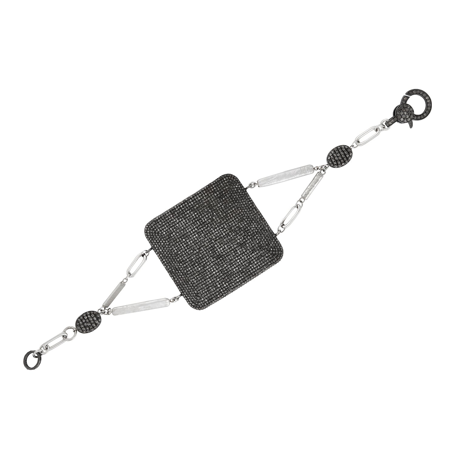 Katy Biwa Pearl Silver Bracelet With Grante Diamond Shield