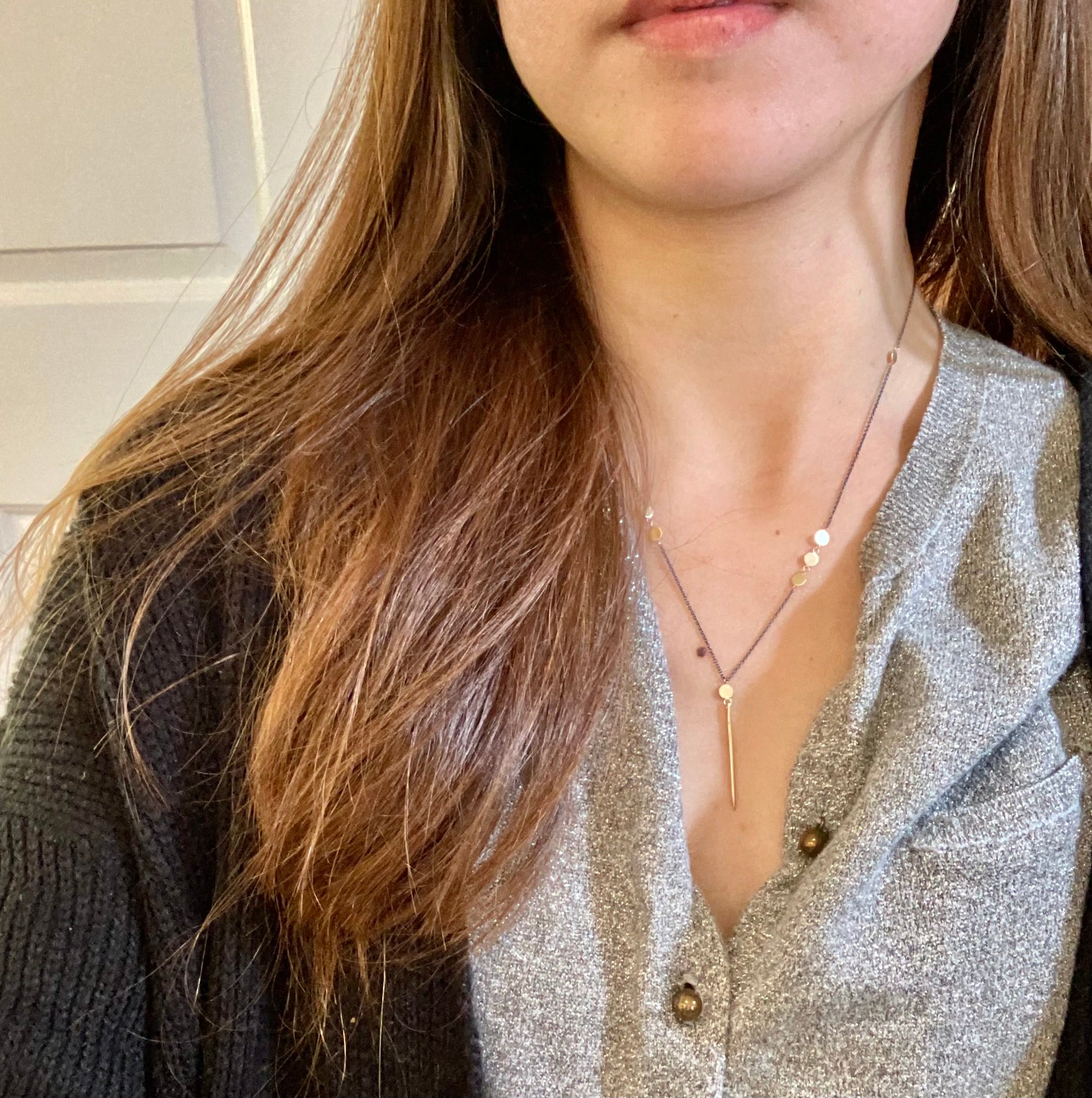 14k Coin Oxidized Silver Spike Necklace