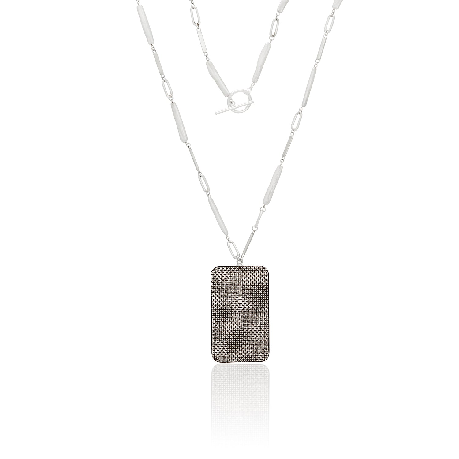 Katy Biwa Pearl Silver Necklace With Grante Diamond Pendant