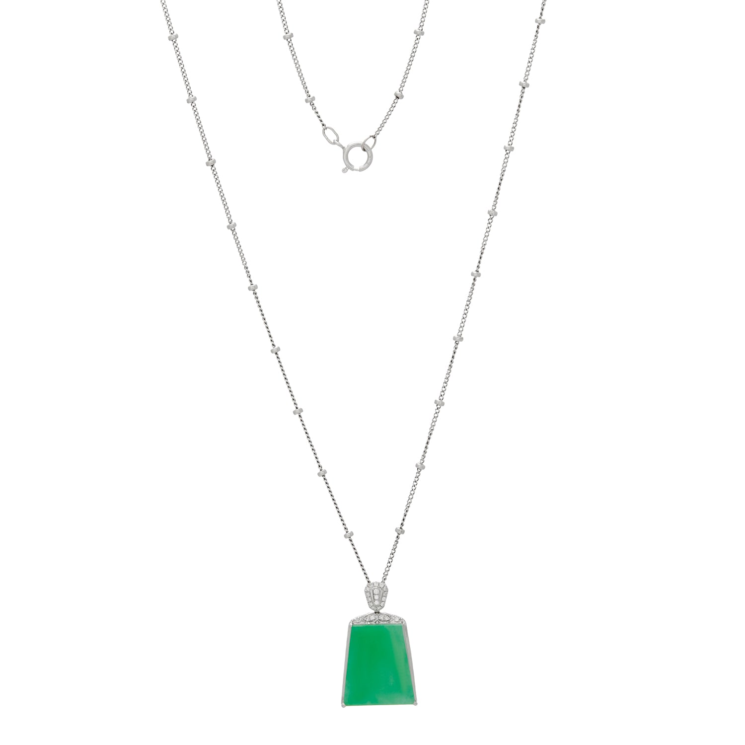 Trapezoid Jade Pendant Necklace In 14K White Gold