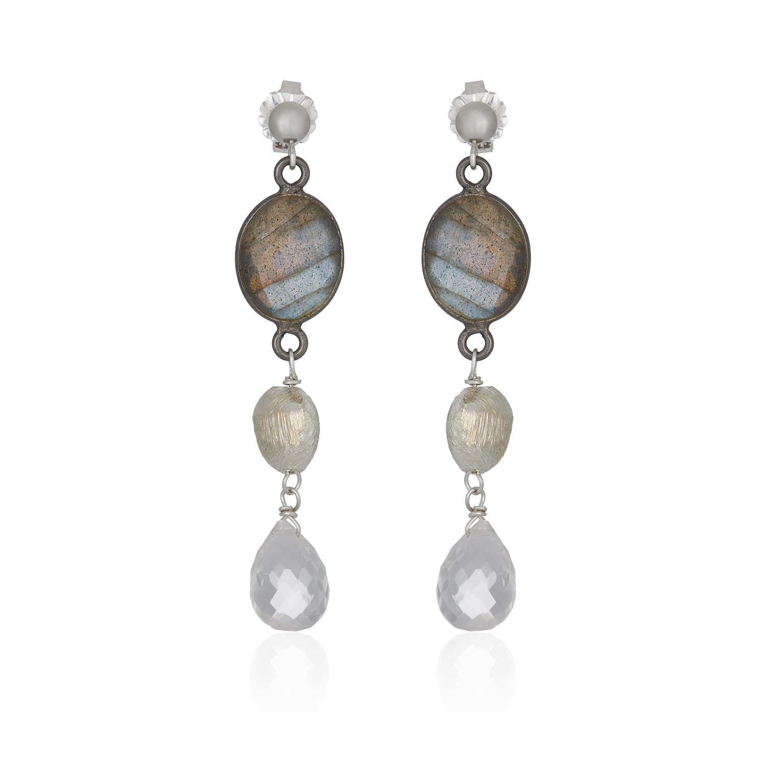 Amanda Silver Studs Earrings - Labradorite