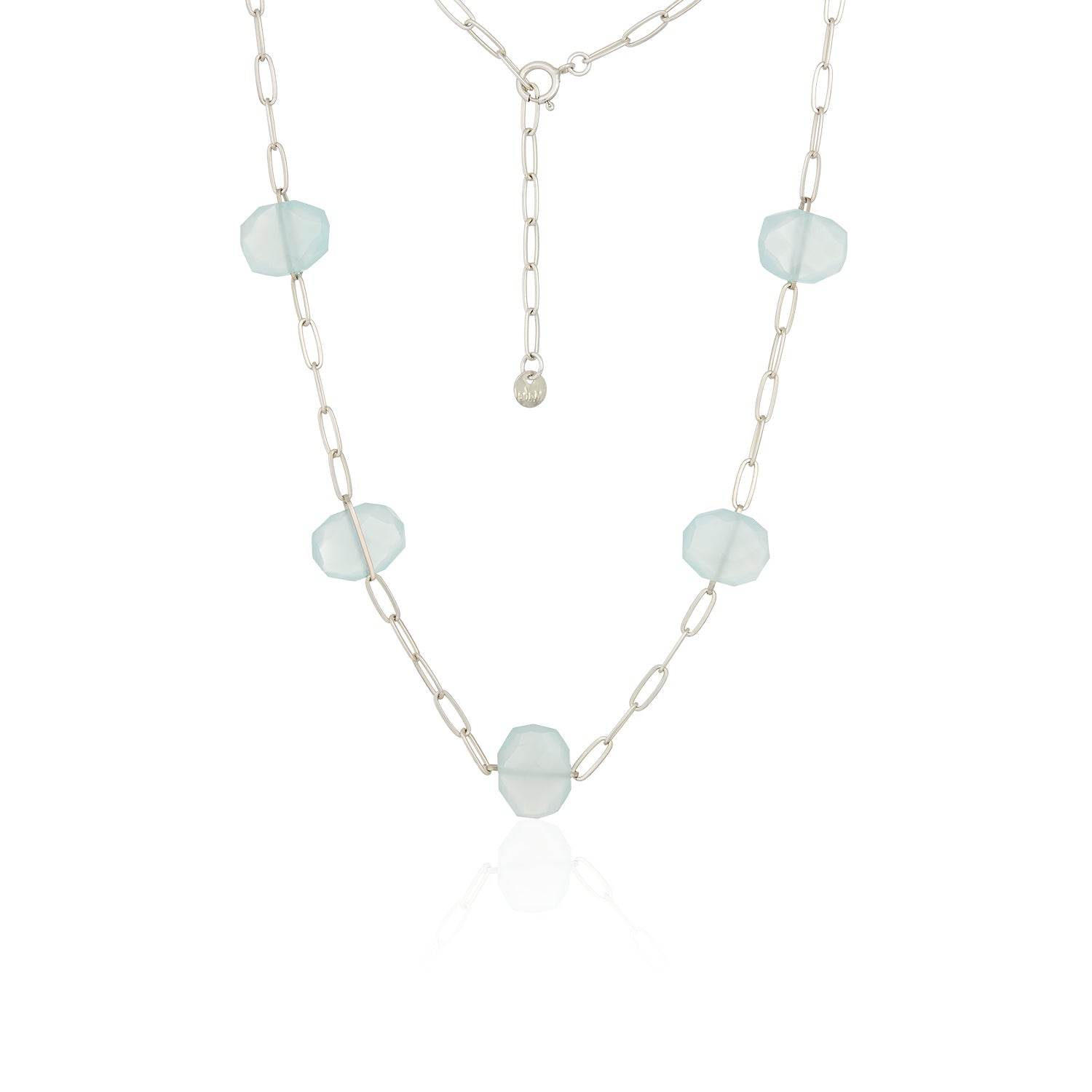 Blue Chalcedony Wired Paperclip Necklace-Silver