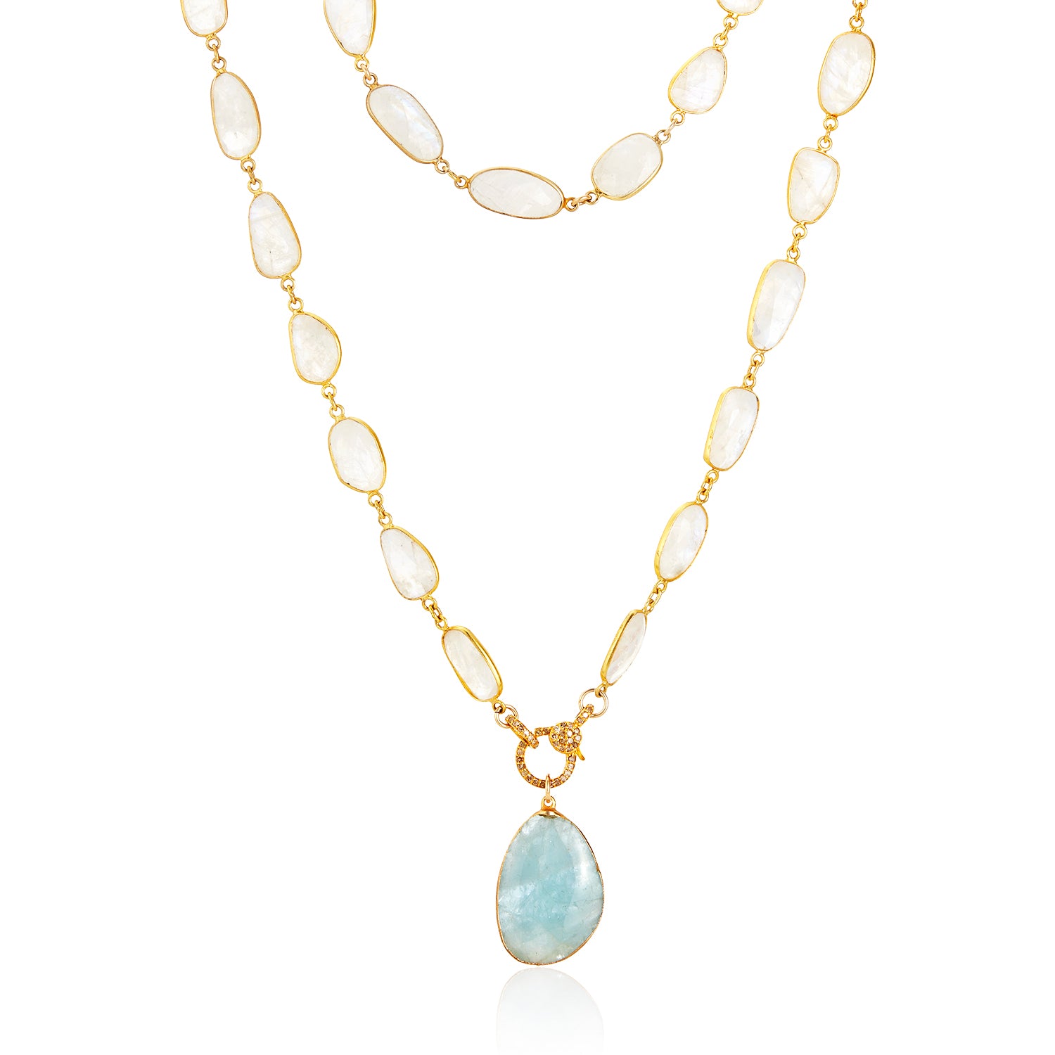 Wendy Moonstone Necklace With Aquamarine Drop