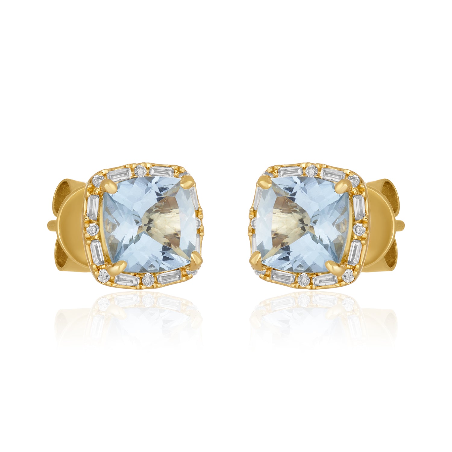 Aquamarine Cushion Cut Studs In 14K