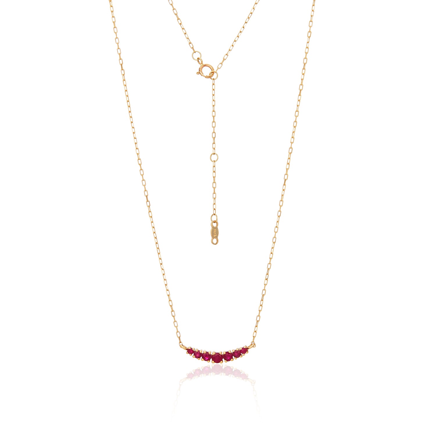 Curved Ruby Bar Necklace In 14k