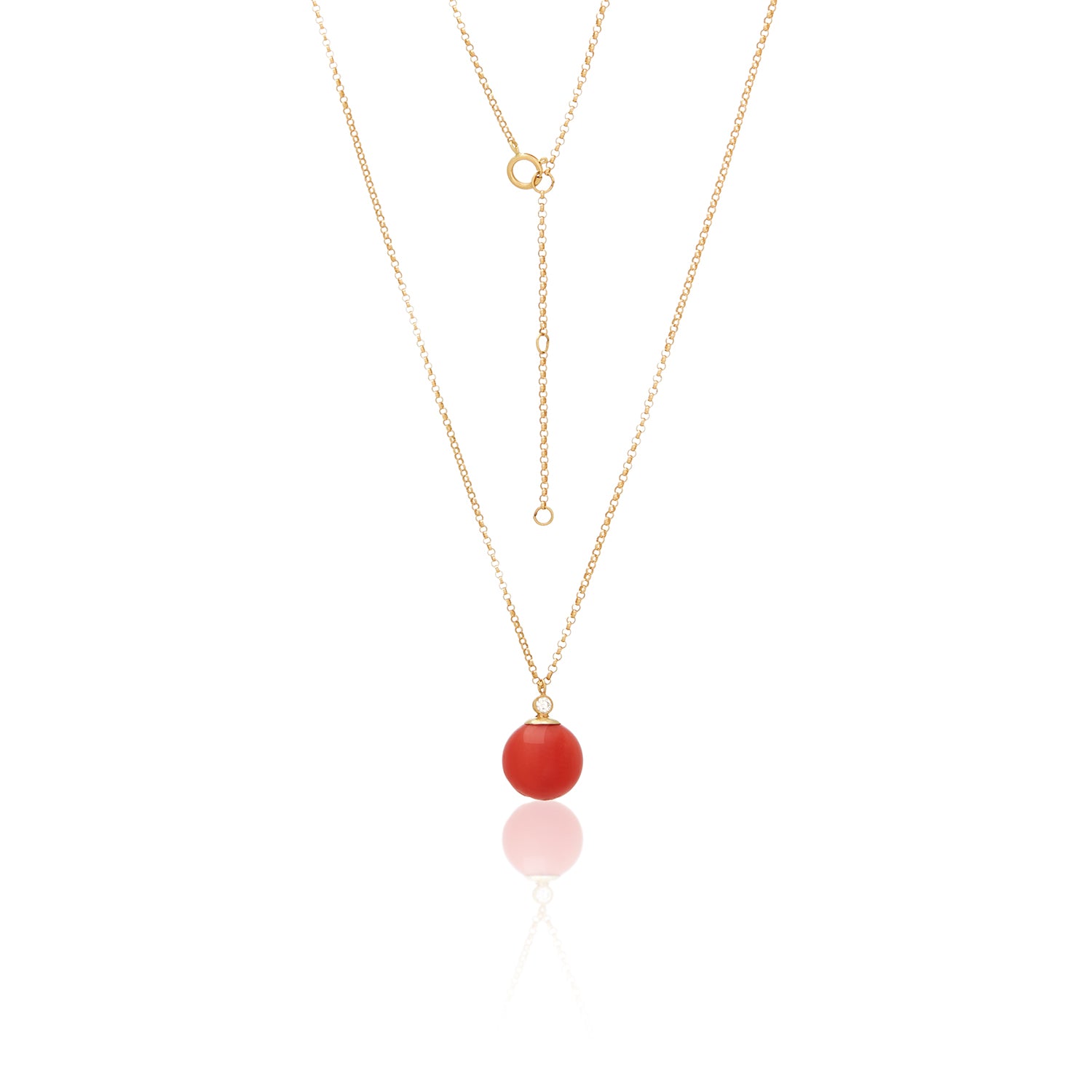 Coral Ball Pendant Necklace in 14k