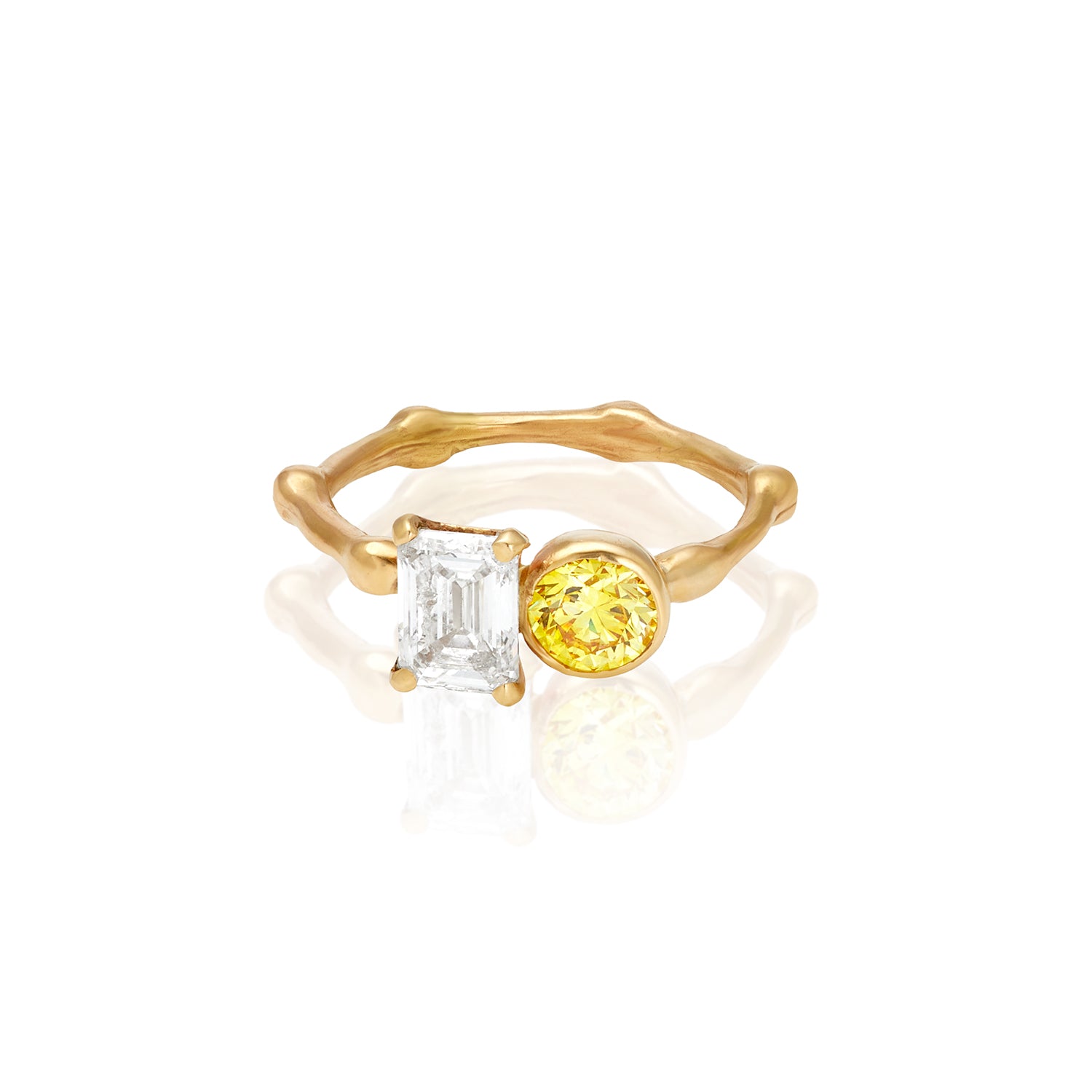 Yellow And White Lab Diamond Ring In 14k