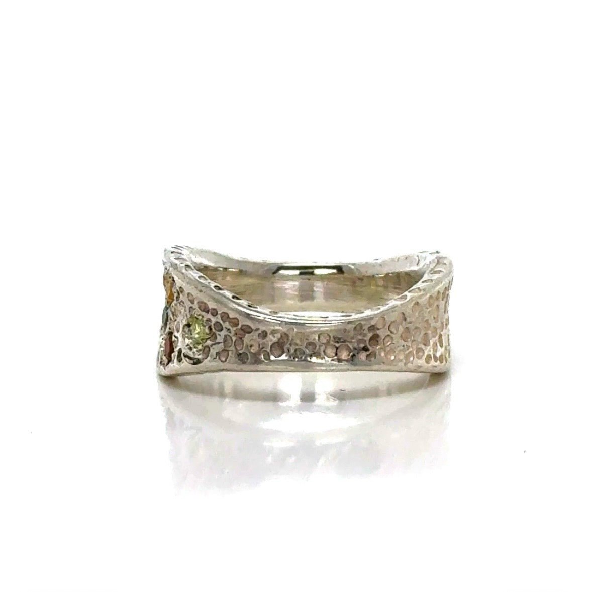 Mixed Sapphire Dots On Silver Ring