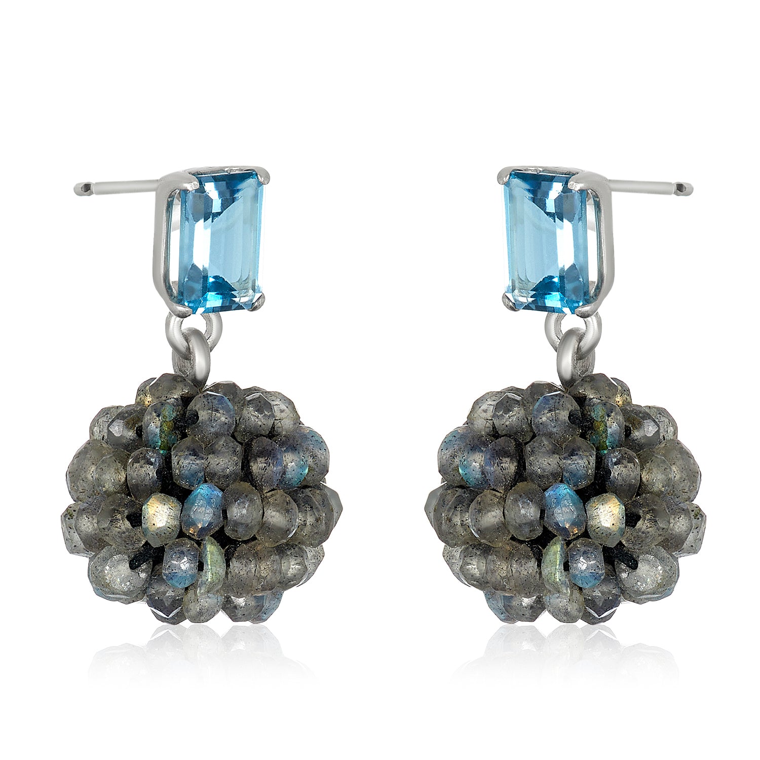Labradorite Berry Blue Topaz Silver Studs Earrings