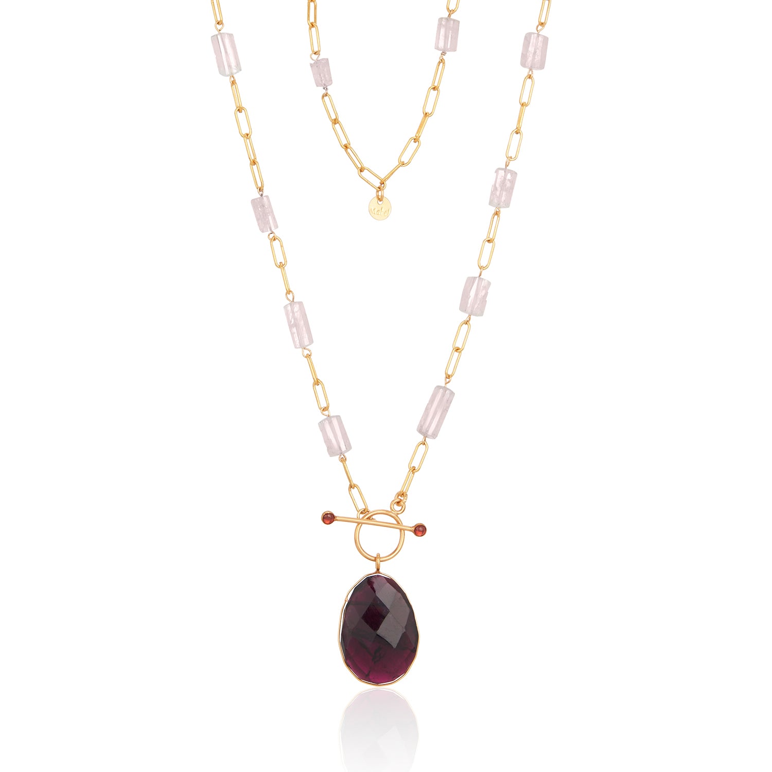 Tourmaline Tubes Paperclip Toggle Necklace With Pendant