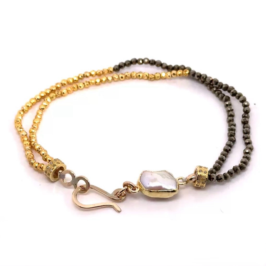 Golden Mixed Pyrite Pearly Bracelet