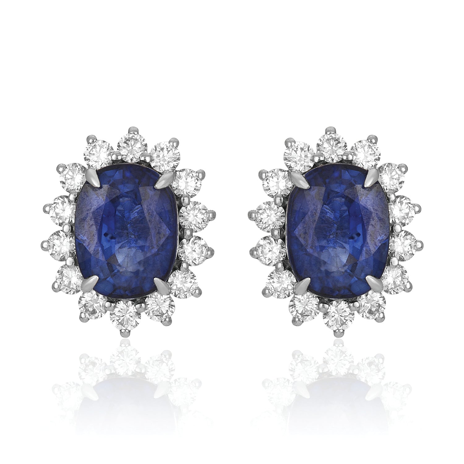 Sapphire Diamond Sunburst Studs Earrings 18K
