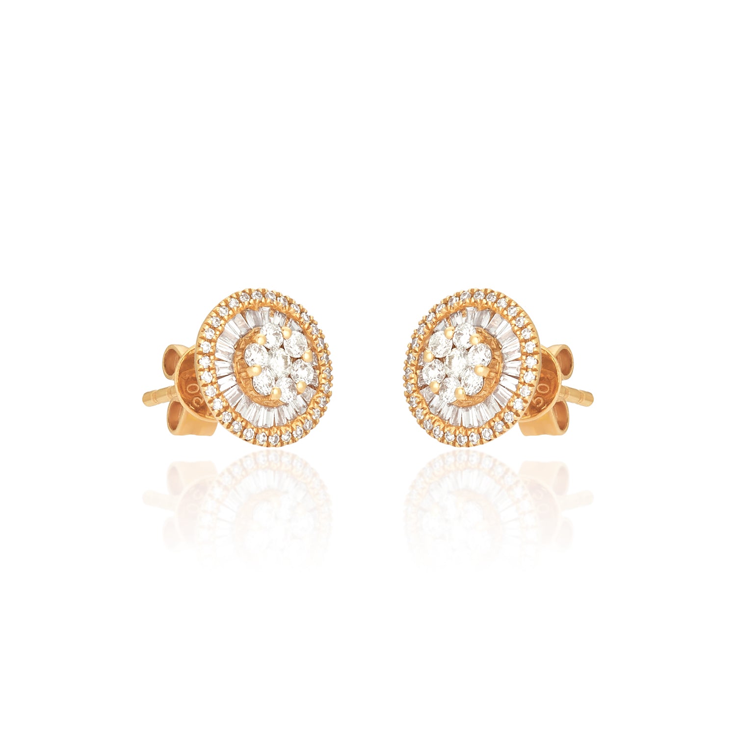 Diamond Flower Wheel Circle Studs 18k