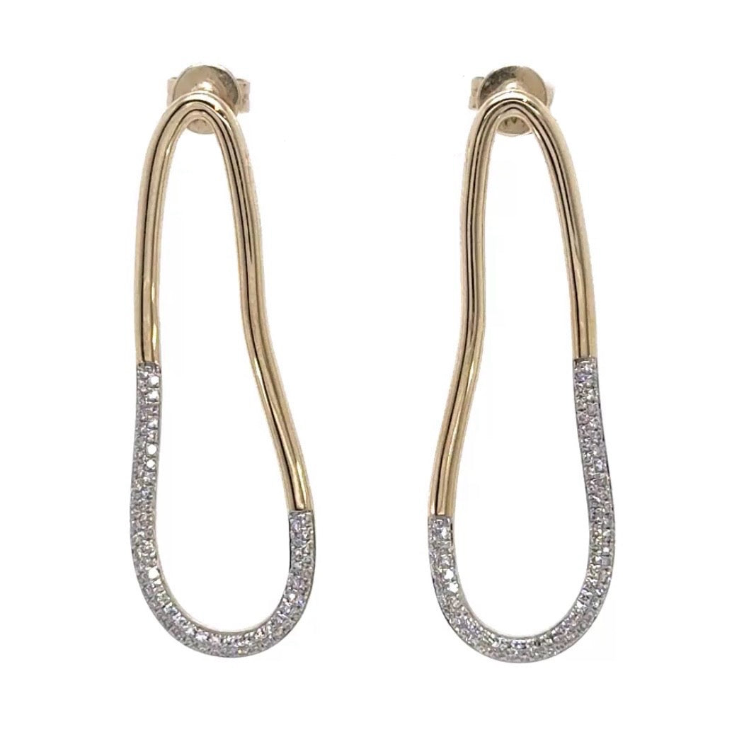 Elongate Diamond Hoops Studs -14k gold
