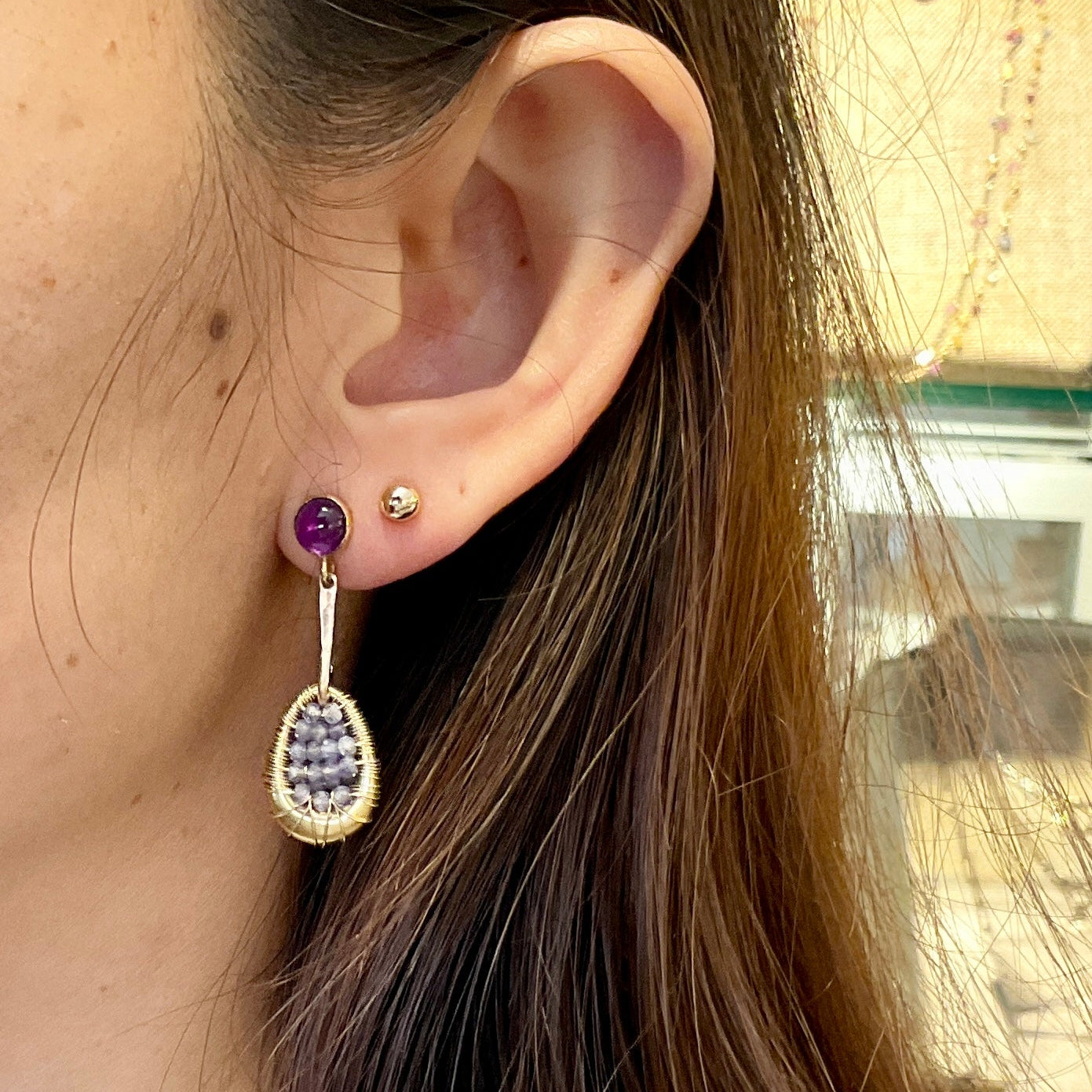 Amethyst Nopa Tanzanite Drop Earrings
