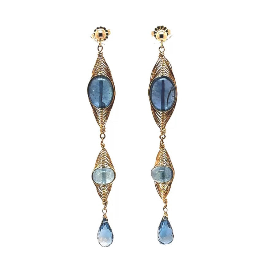 Hagia Gem Wired Drop Earrings - Aqua