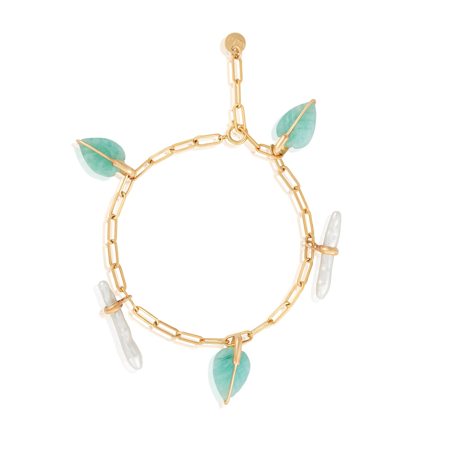 Kate Aqua Wired Leaf Pearl Stick Paperclip Bracelet