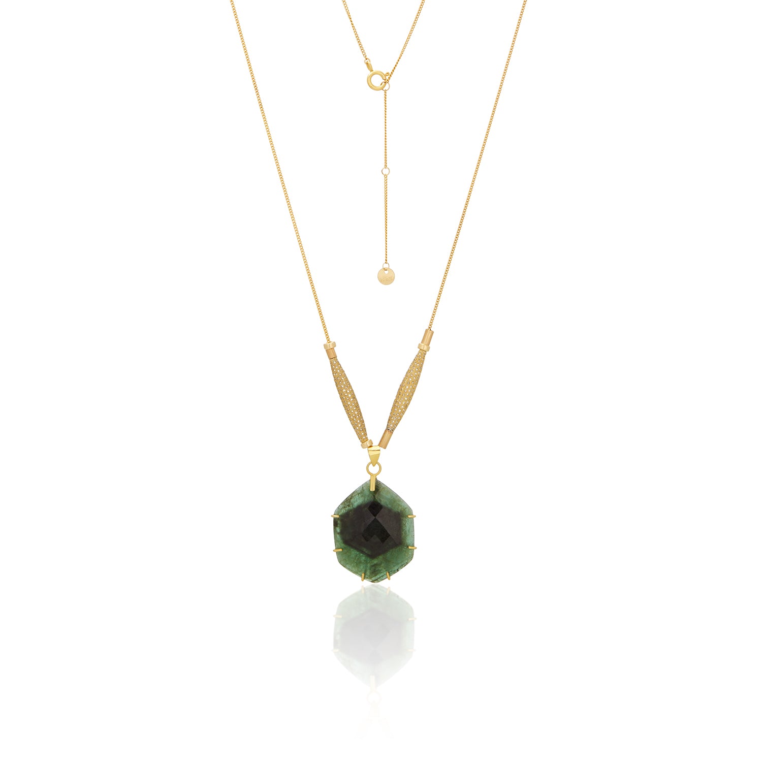 Hexagon Emerald Pendant Necklace In 14K