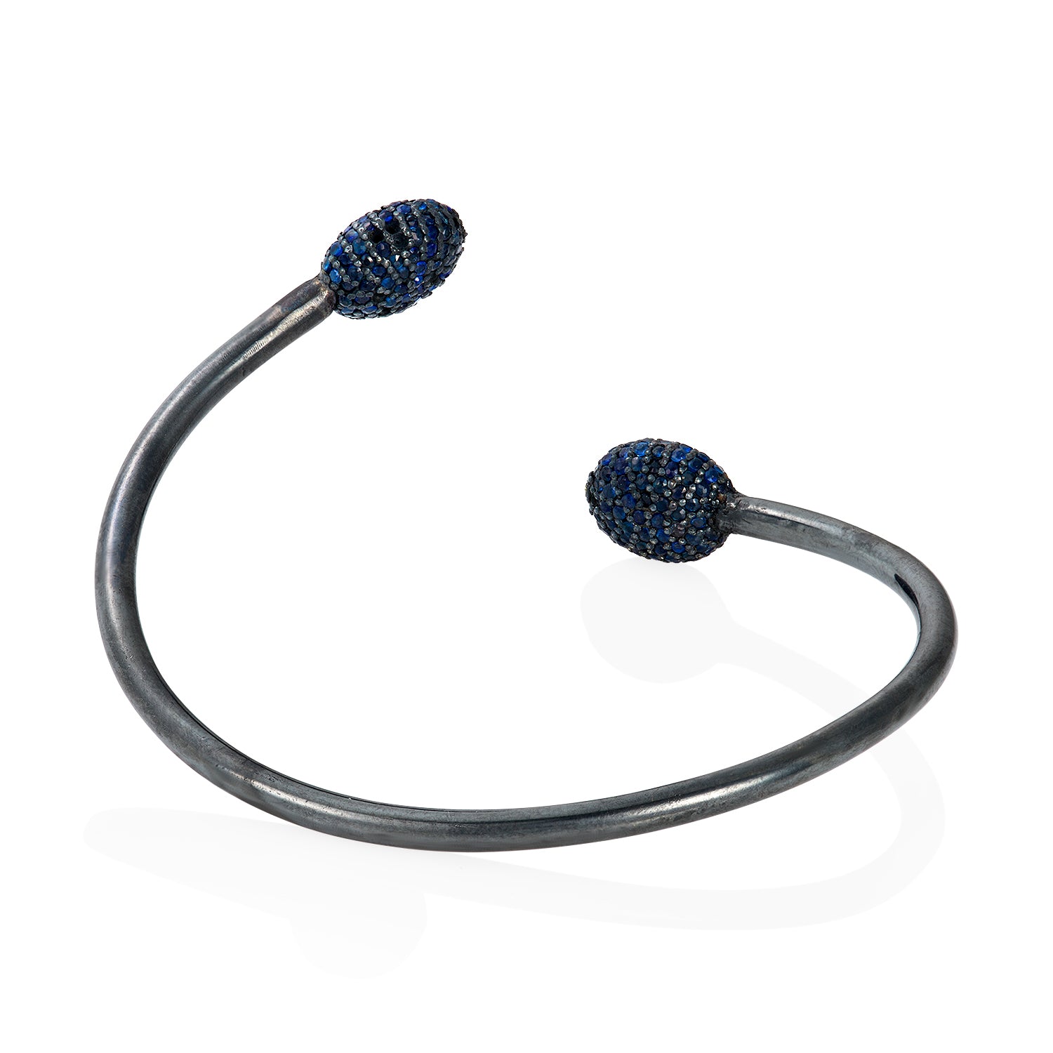 Sapphire Oxidized Open Bangle Bracelet