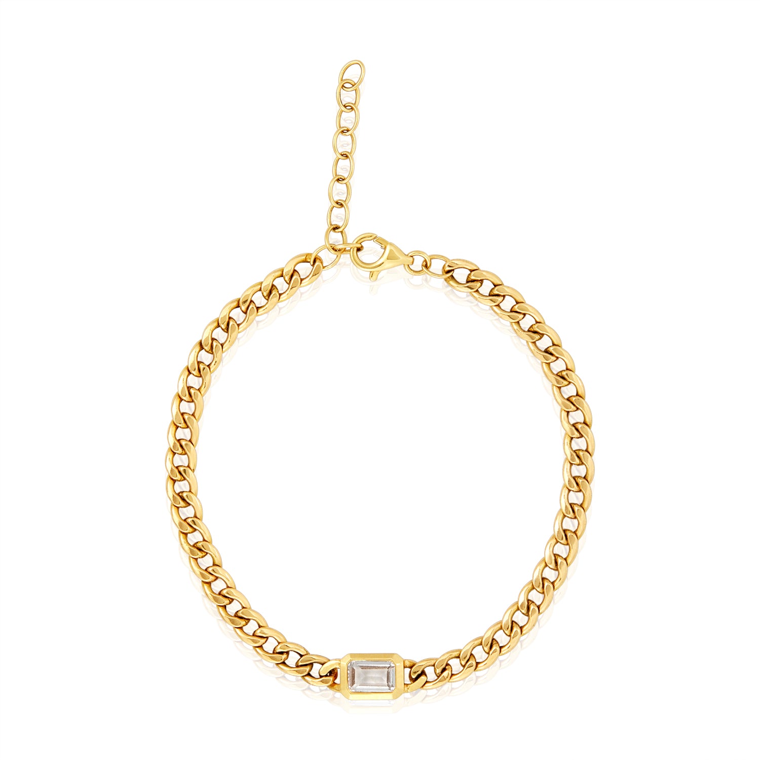 Rectangle White Topaz Gold Bracelet in 14k
