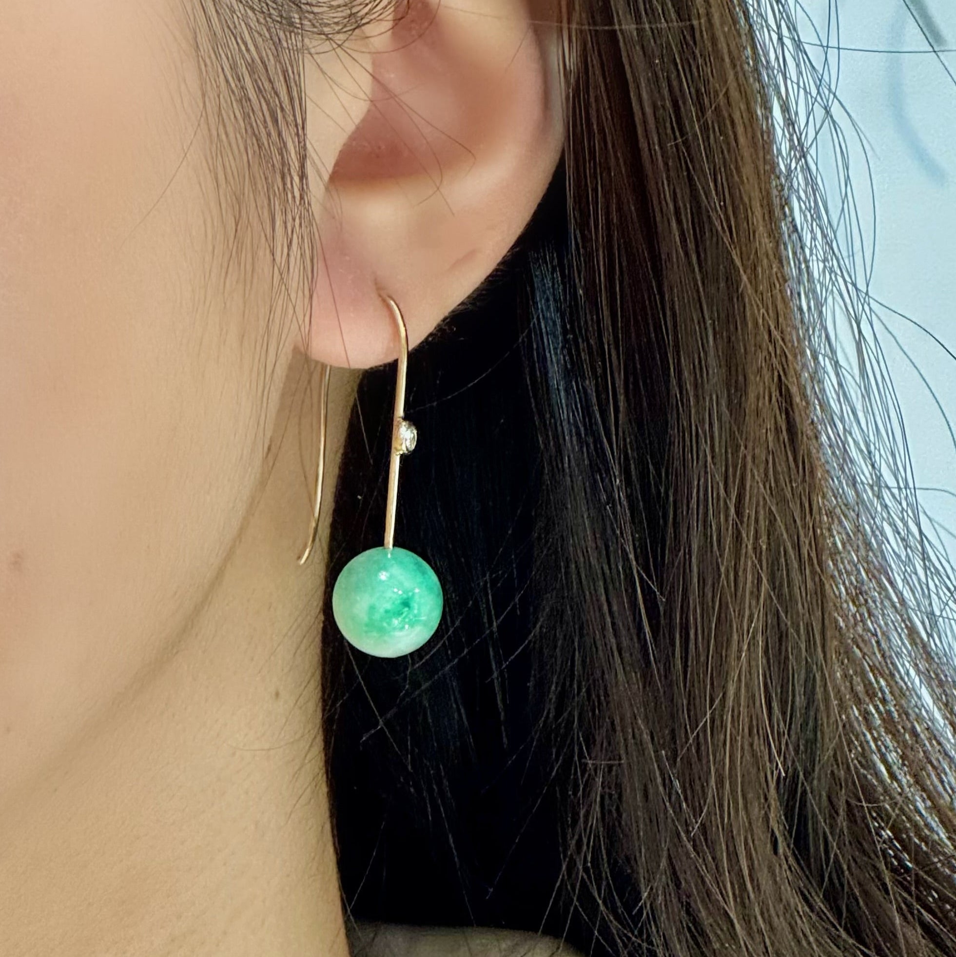 Jade Globe Drop Lab-grown Diamond Elongated Earrings 14k