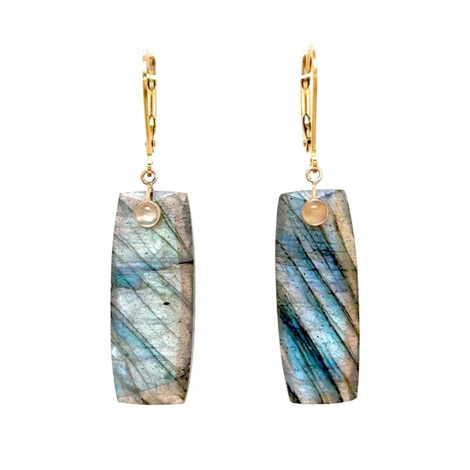 Long Gem Slice Drop Earrings
