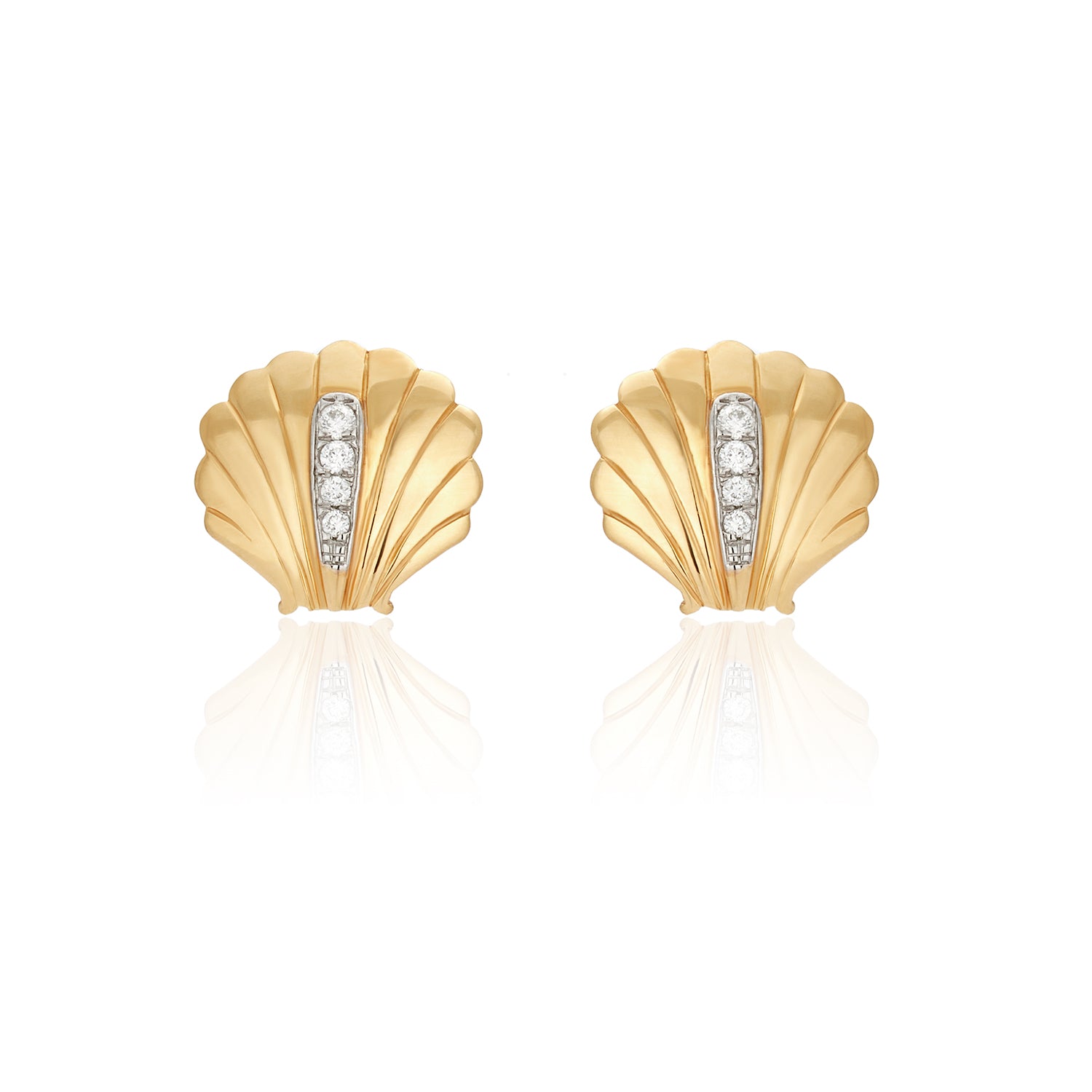 Diamond Shell Studs In 14k