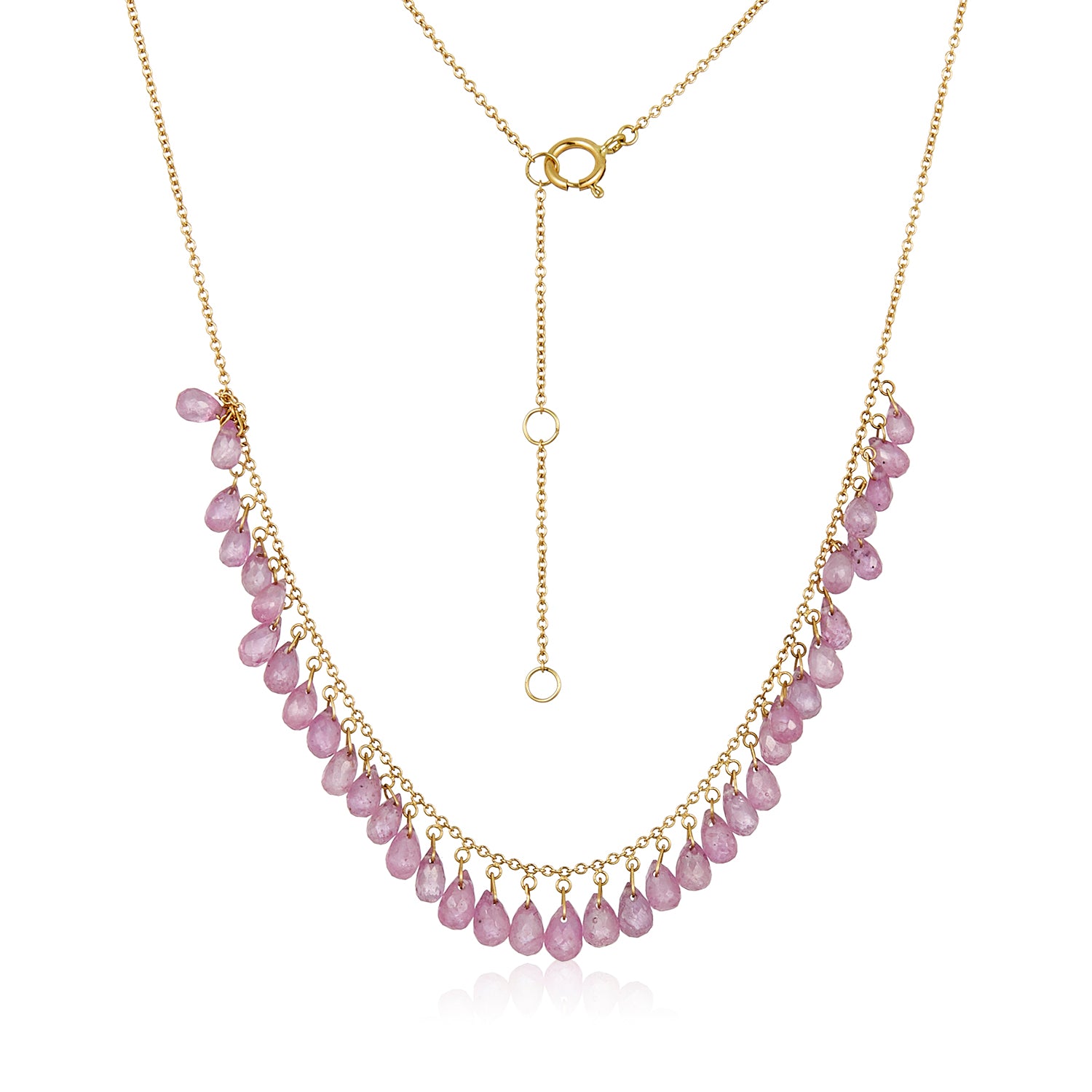 Pink Sapphire Cluster Necklace 14k