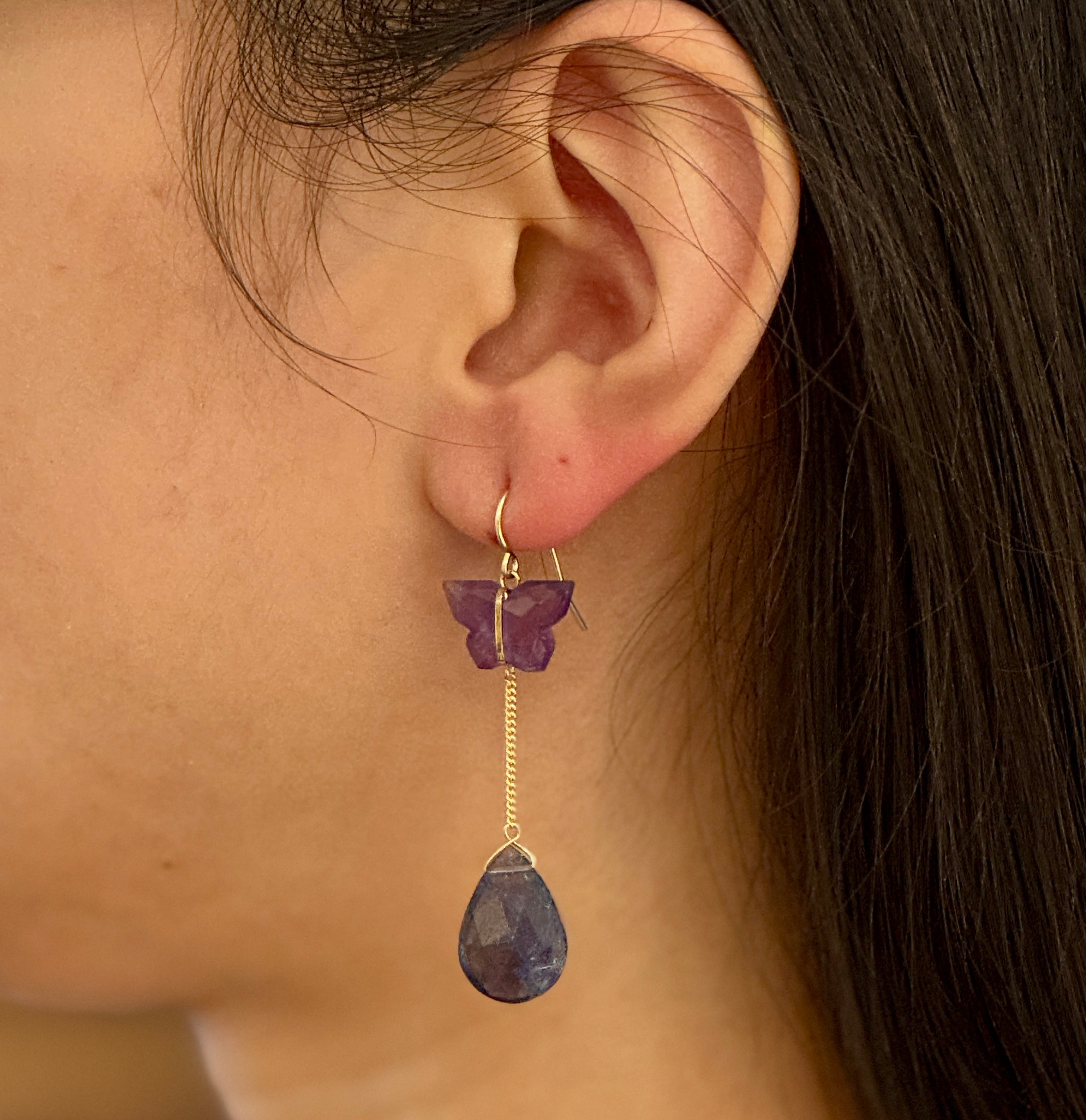 Purple Butterfly Amethyst Drop Earrings