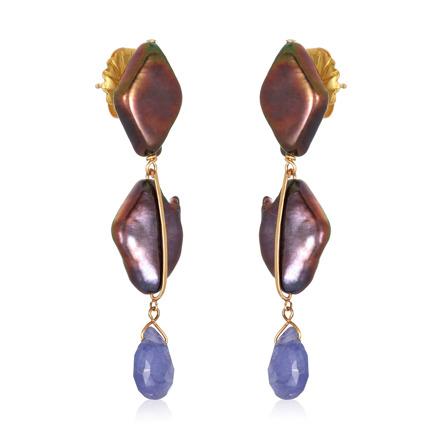 Trio Peacock Pearl Drop Post Earrings