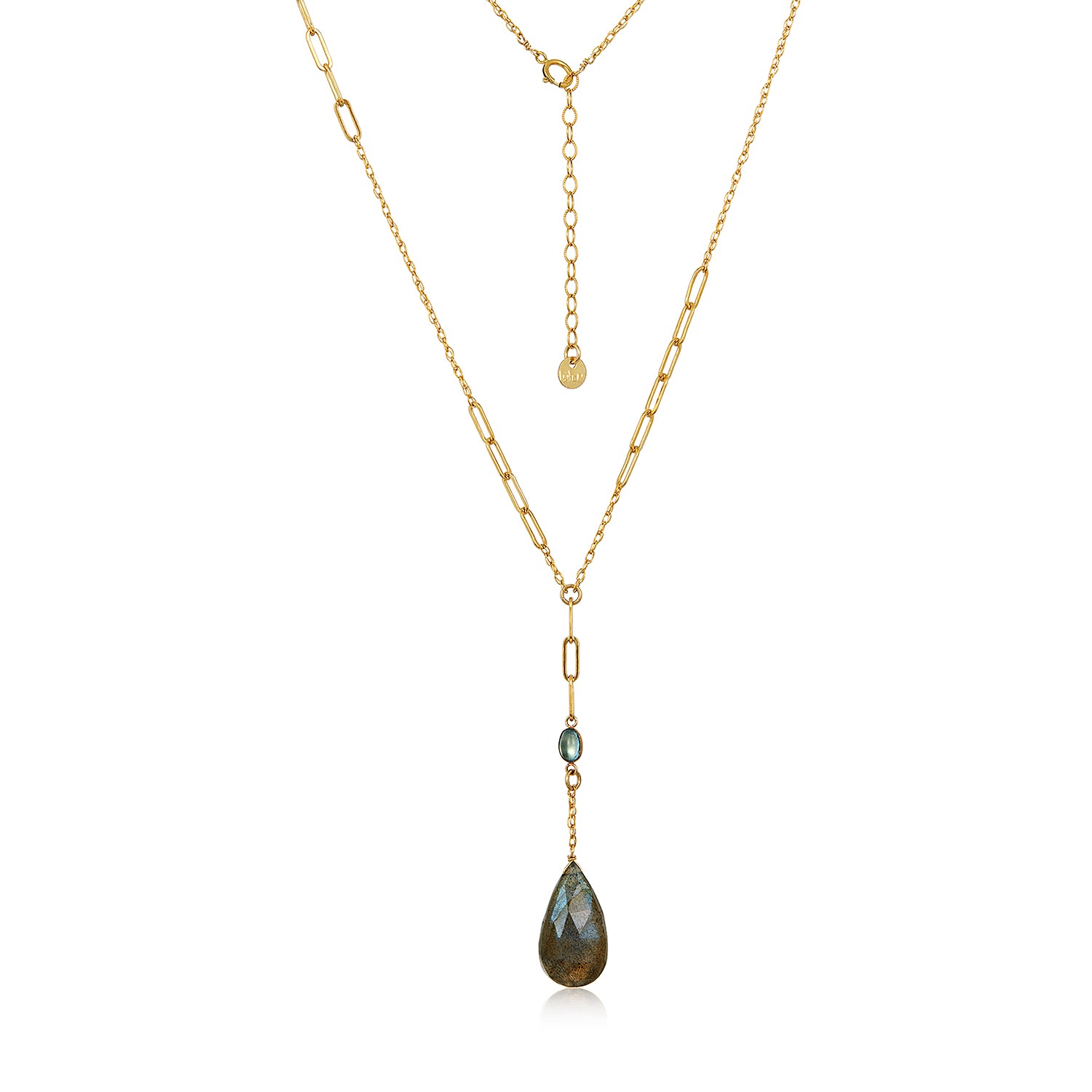 Labradorite Drop Paperclip Necklace