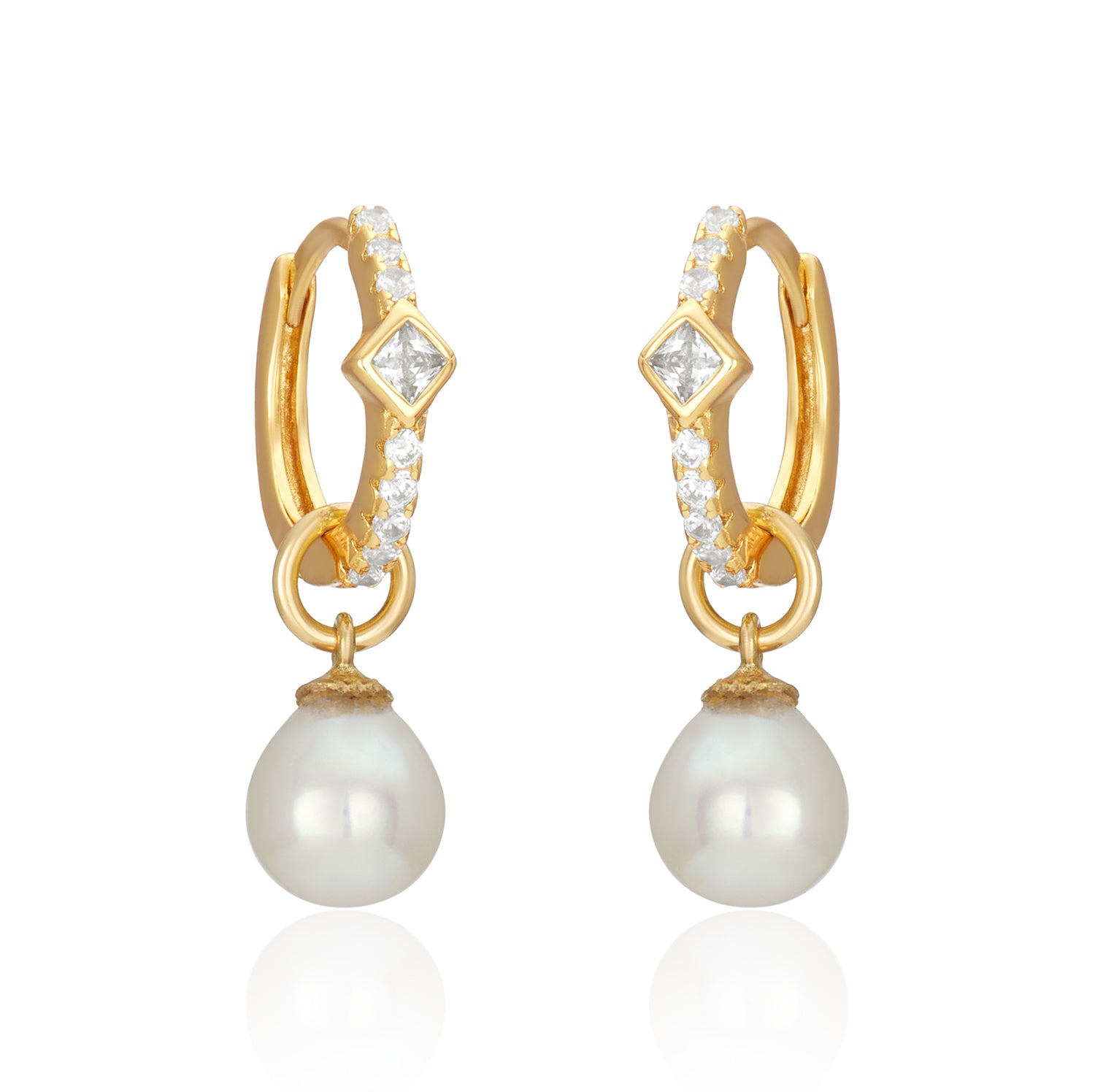 Gold-plated CZ Hoops with Pearl Drop