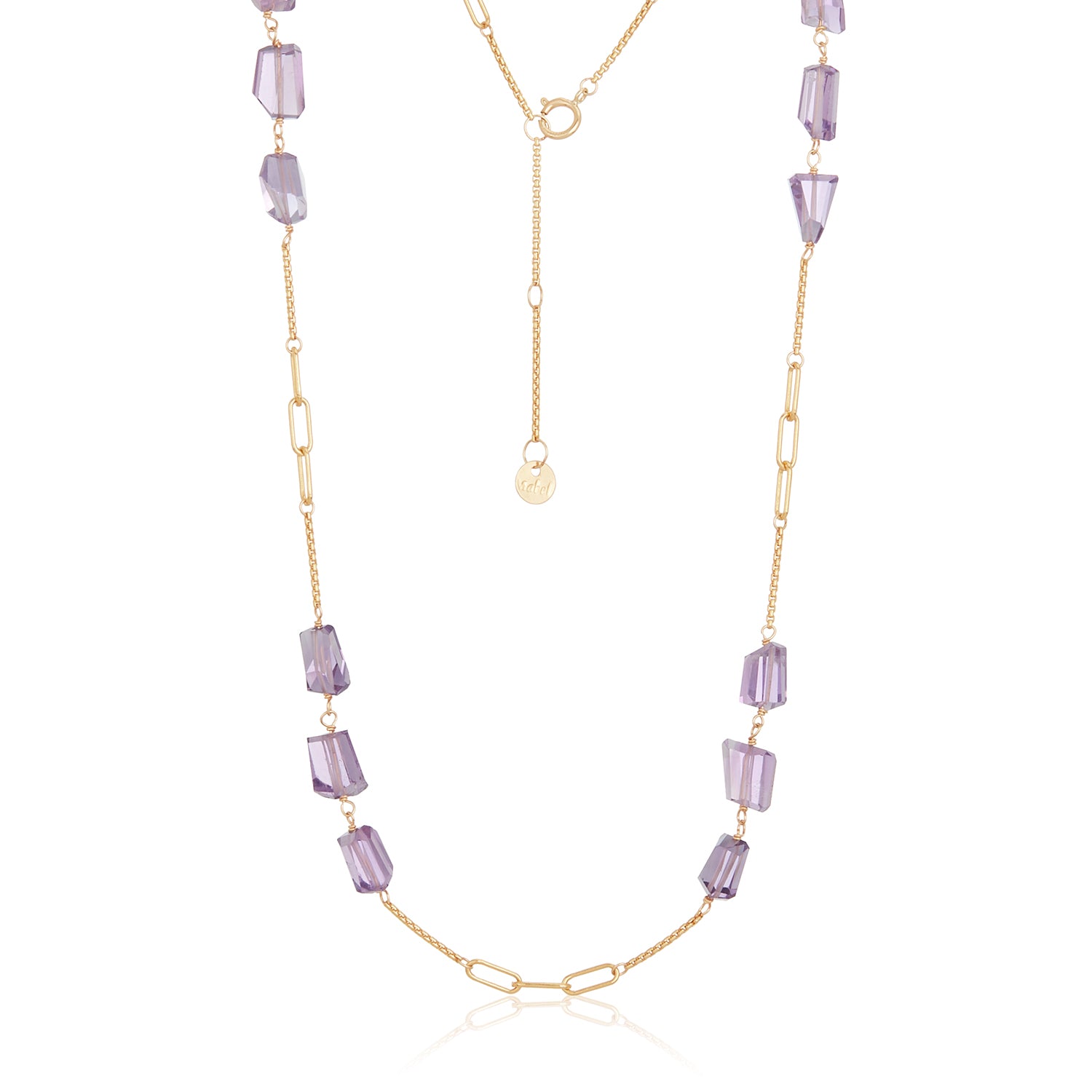 Trio Gem Section Paperclip Necklace