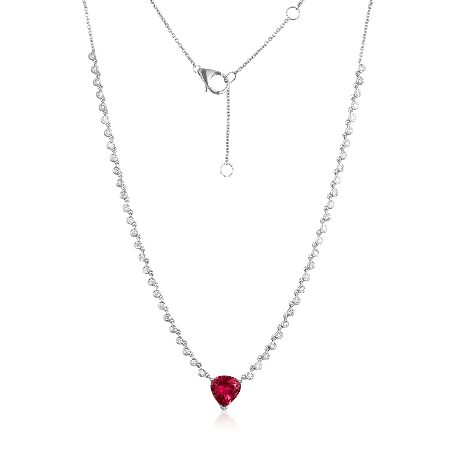 Hearty Pink Tourmaline Diamond Chain Necklace in 18k