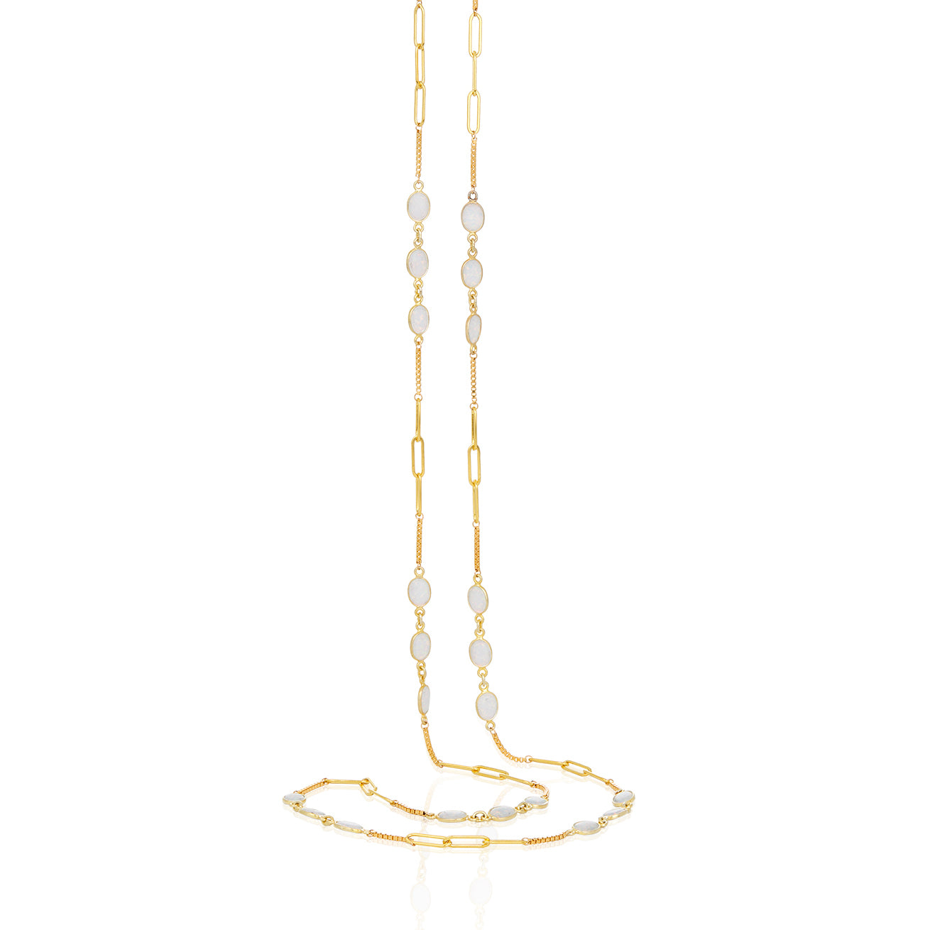Trio Opal Section Paperclip Long Necklace