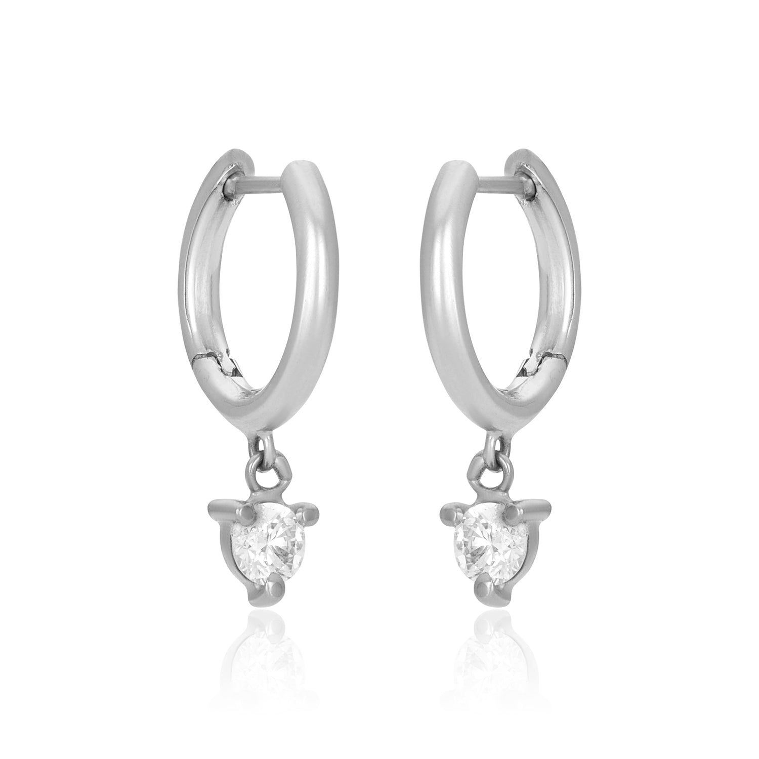 White gold diamond Dangle Small Hoops