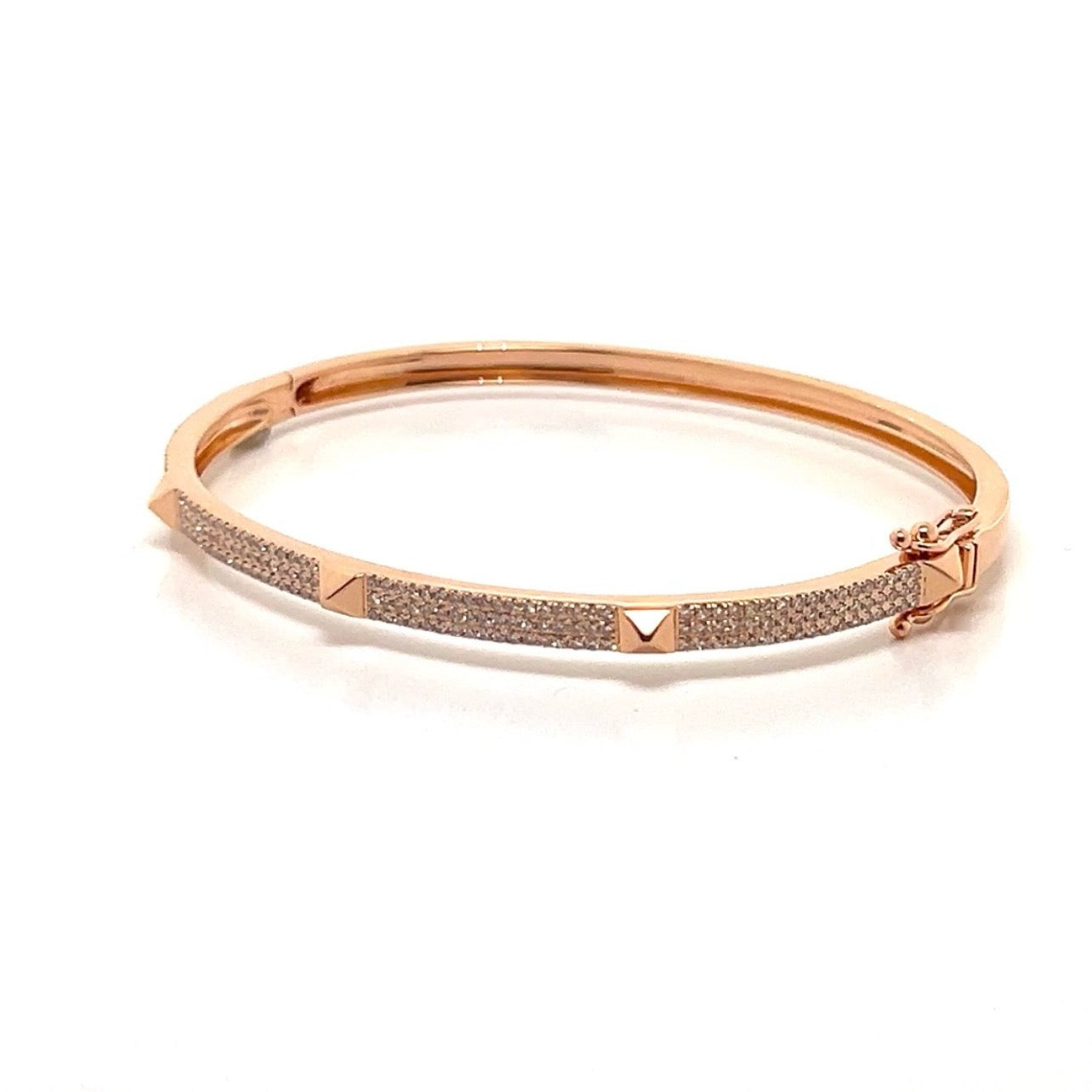 Pave Diamond Spike Rose Gold Bangle 14k