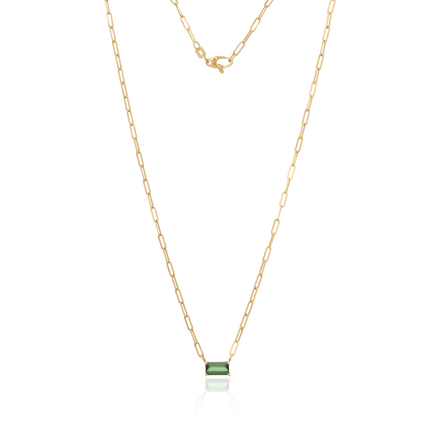 Rectangle Green Tourmaline Paperclip Necklace 14K