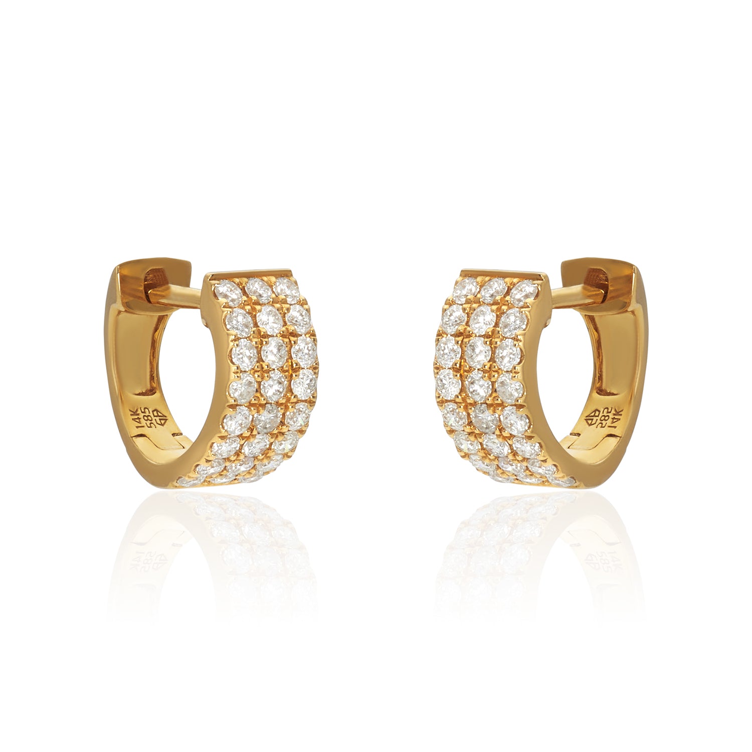 Triple Diamond Row Hoops In 14k