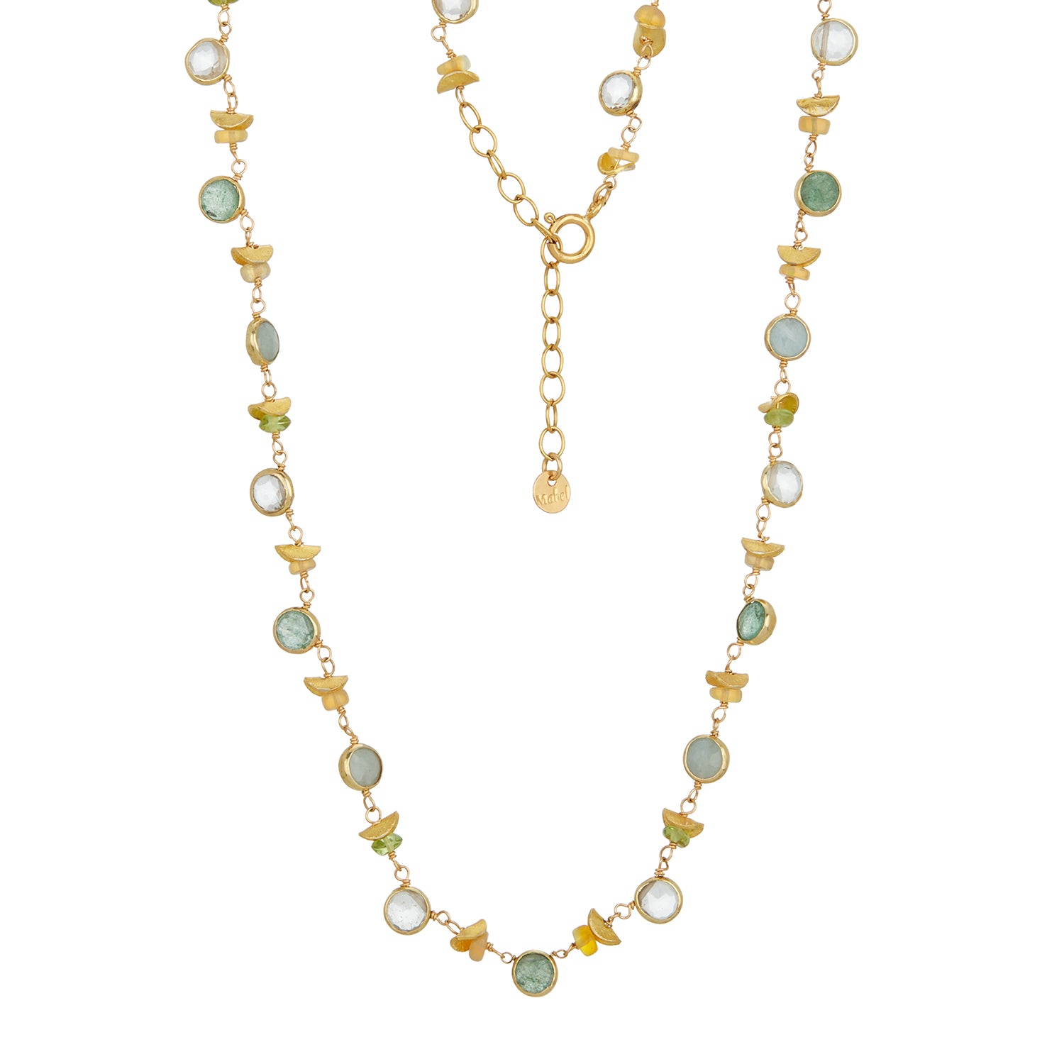 Mini Trio Bezel Gem Half Moon Necklace