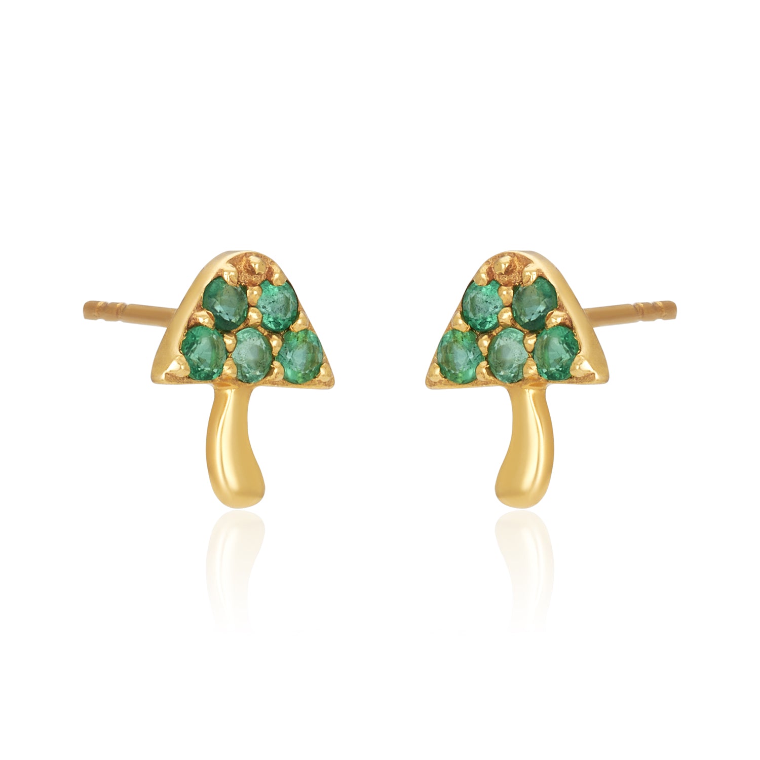 Emerald Mushroom Gold Studs Earrings In 14k