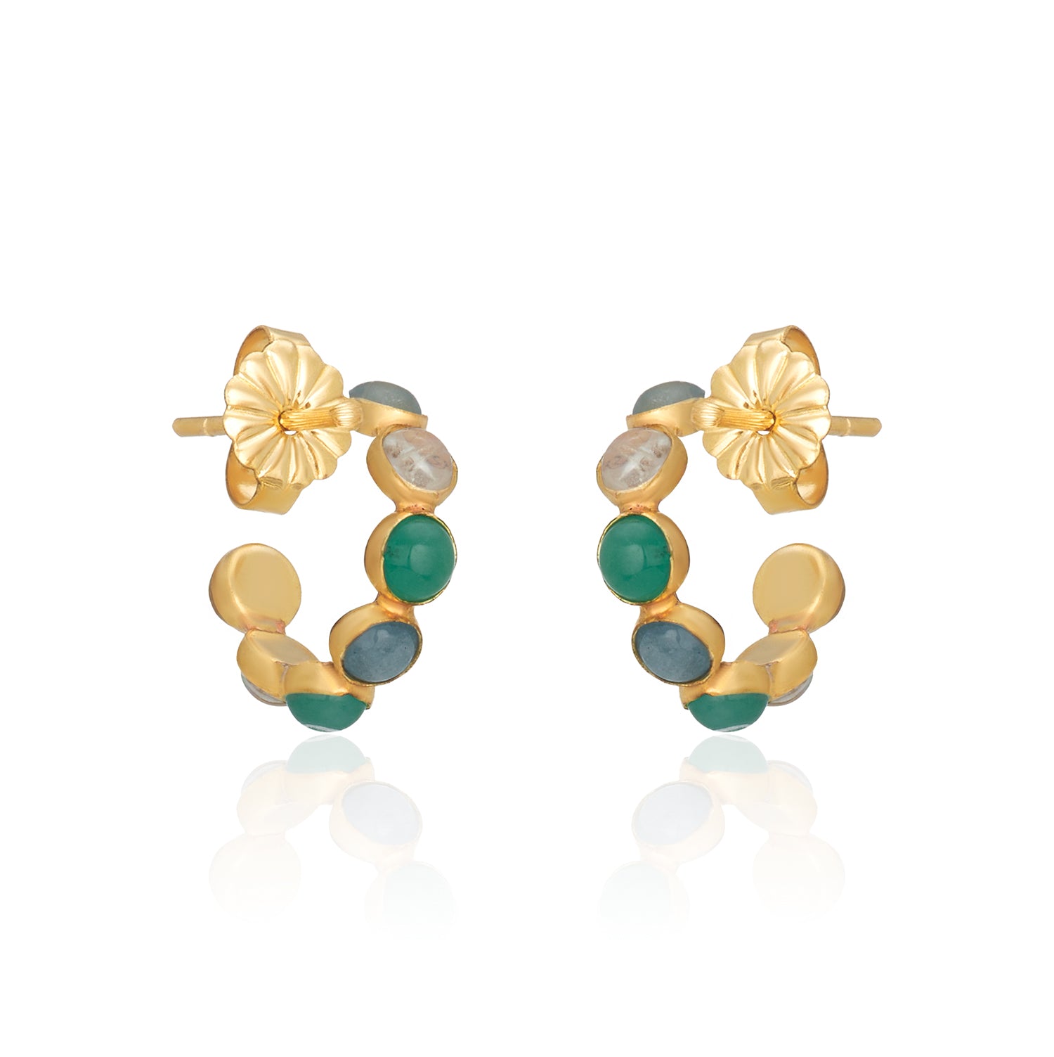 Mini Cabochon Gem Bezel Hoops-14k