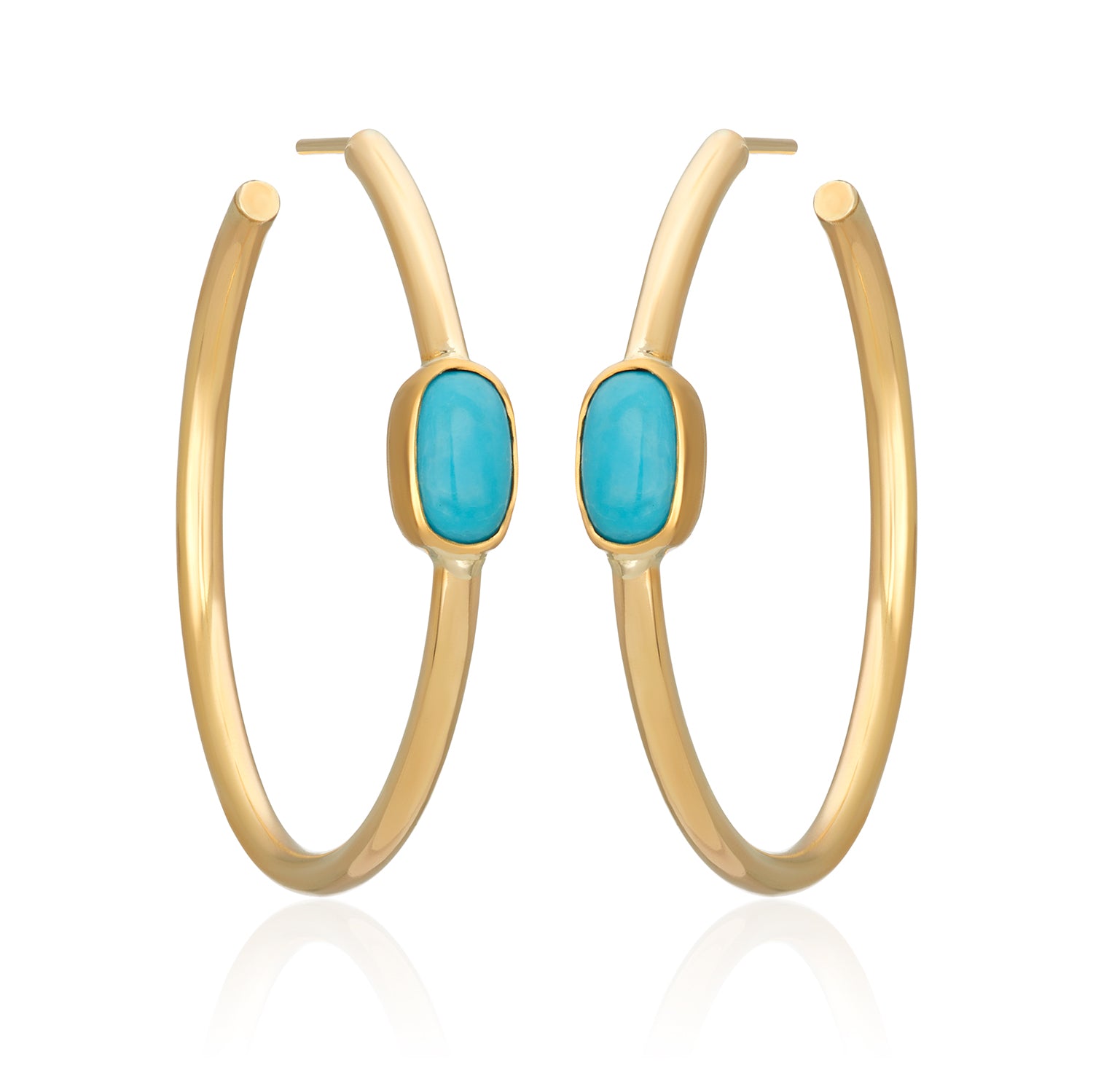 Turquoise Center Gem Hoop Earrings
