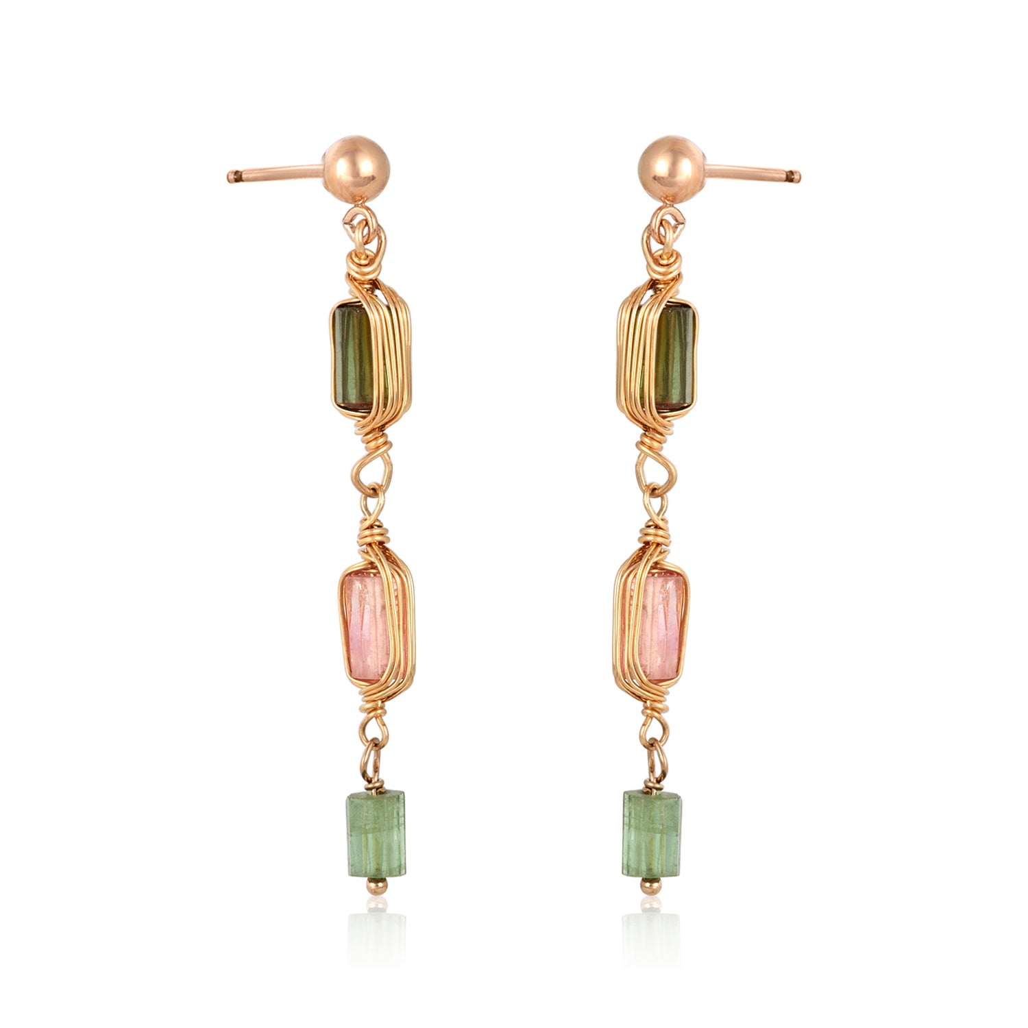 Rosy Trio Tourmaline Earrings